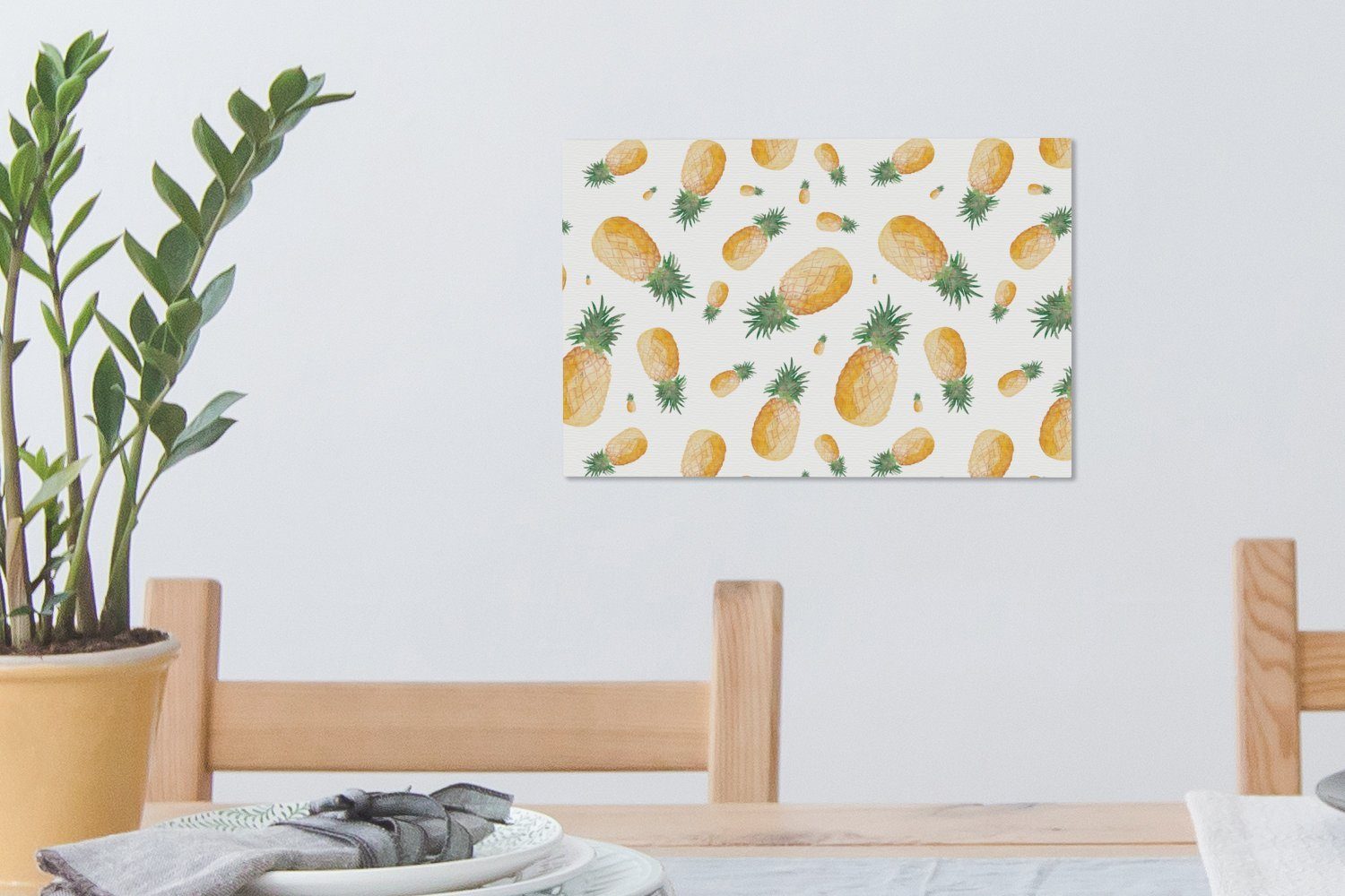 30x20 Wandbild - Ananas Leinwandbilder, OneMillionCanvasses® Obst Wanddeko, - Weiß, cm (1 Aufhängefertig, Leinwandbild St),