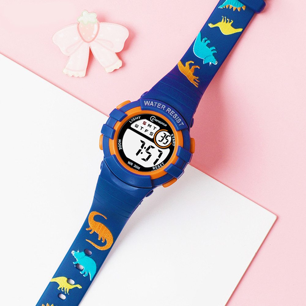 K&L Wall Art Digitaluhr Kinder Armbanduhr Dinosaurier Silikonuhr für Jungen Mädchen, Licht, Wecker, Wochentag, Stoppuhr, Silikonarmband, 3ATM