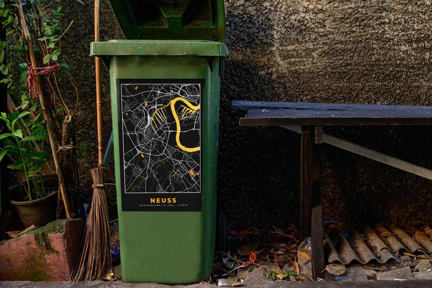 Karte - Mülltonne, Container, - St), (1 Stadtplan Mülleimer-aufkleber, Abfalbehälter Wandsticker Gold - Deutschland - MuchoWow Neuss Sticker,