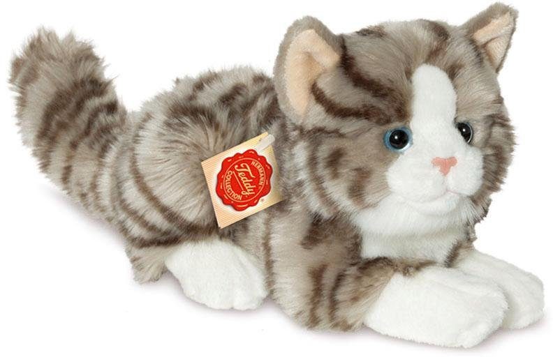 Image of Teddy Hermann 90691 - Katze liegend, 20 cm, Plüschtier, grau