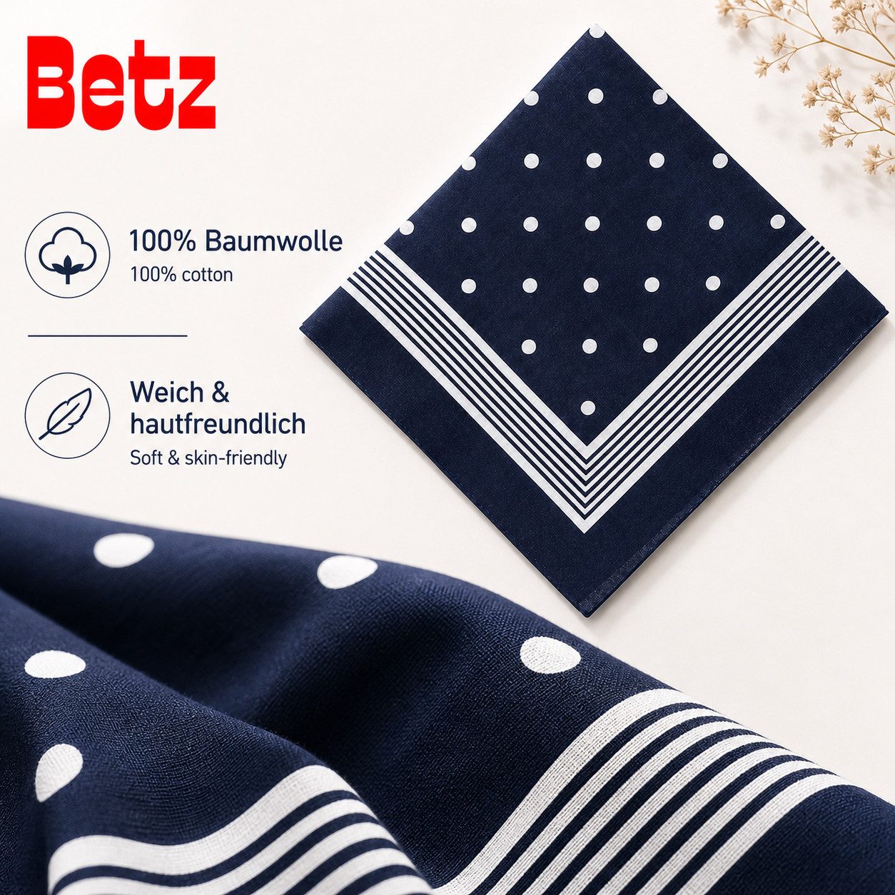 Betz Nickituch 3er Pack Bandana Kopftuch Halstuch klassischem Punktemuster 55 x 55cm, (3-St) – Bild 5 von 5