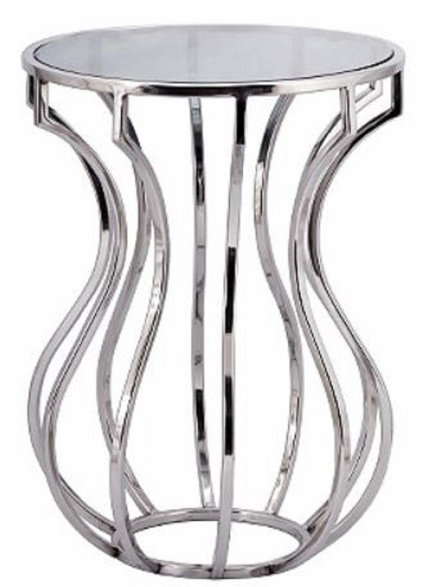 Casa Padrino Beistelltisch Designer Beistelltisch Silber / Schwarz Ø 40 x H. 55 cm - Runder Luxus Tisch mit getönter Glasplatte