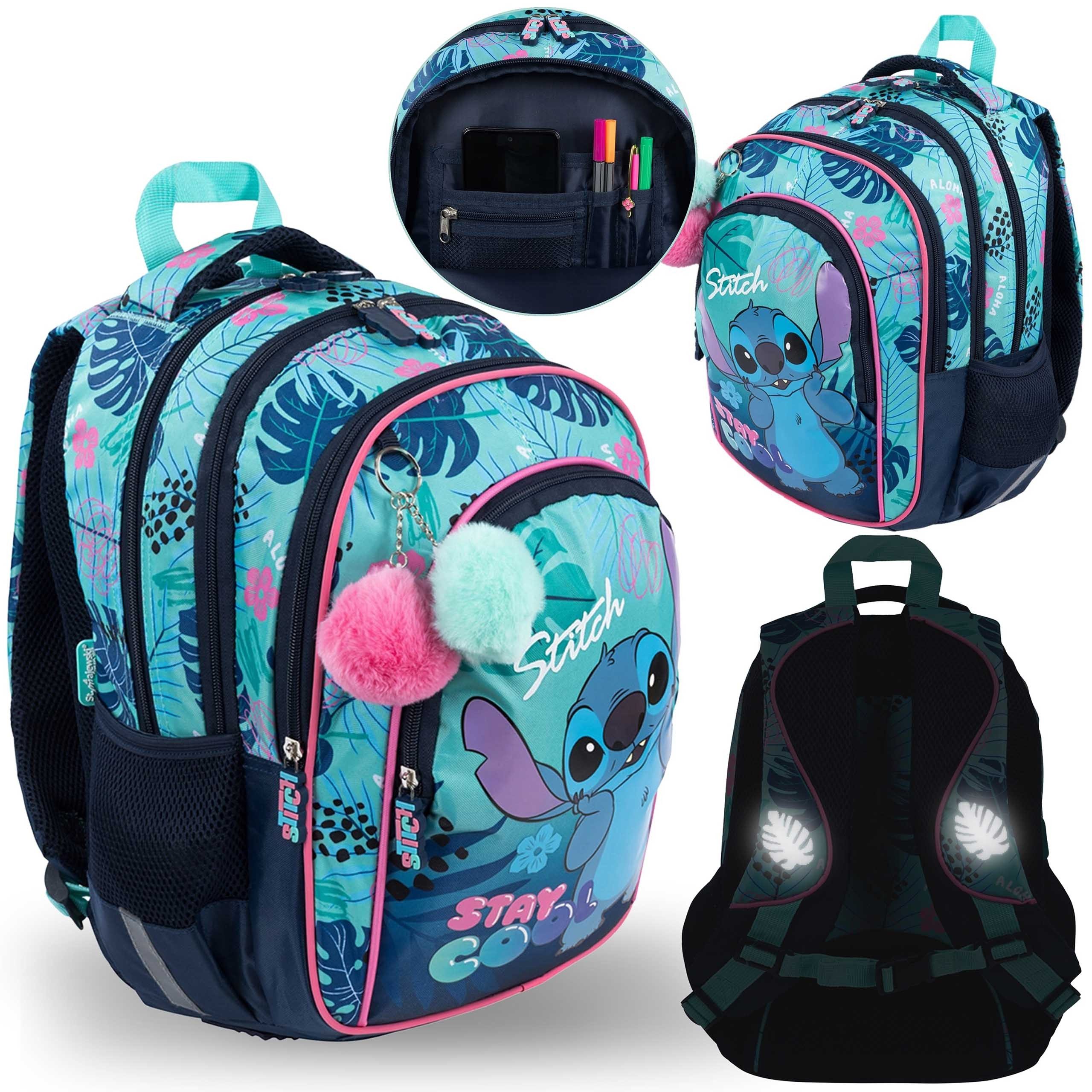 Disney Schulrucksack DISNEY Stitch Bunter Schulrucksack für Mädchen, verstärkt, Reflektoren