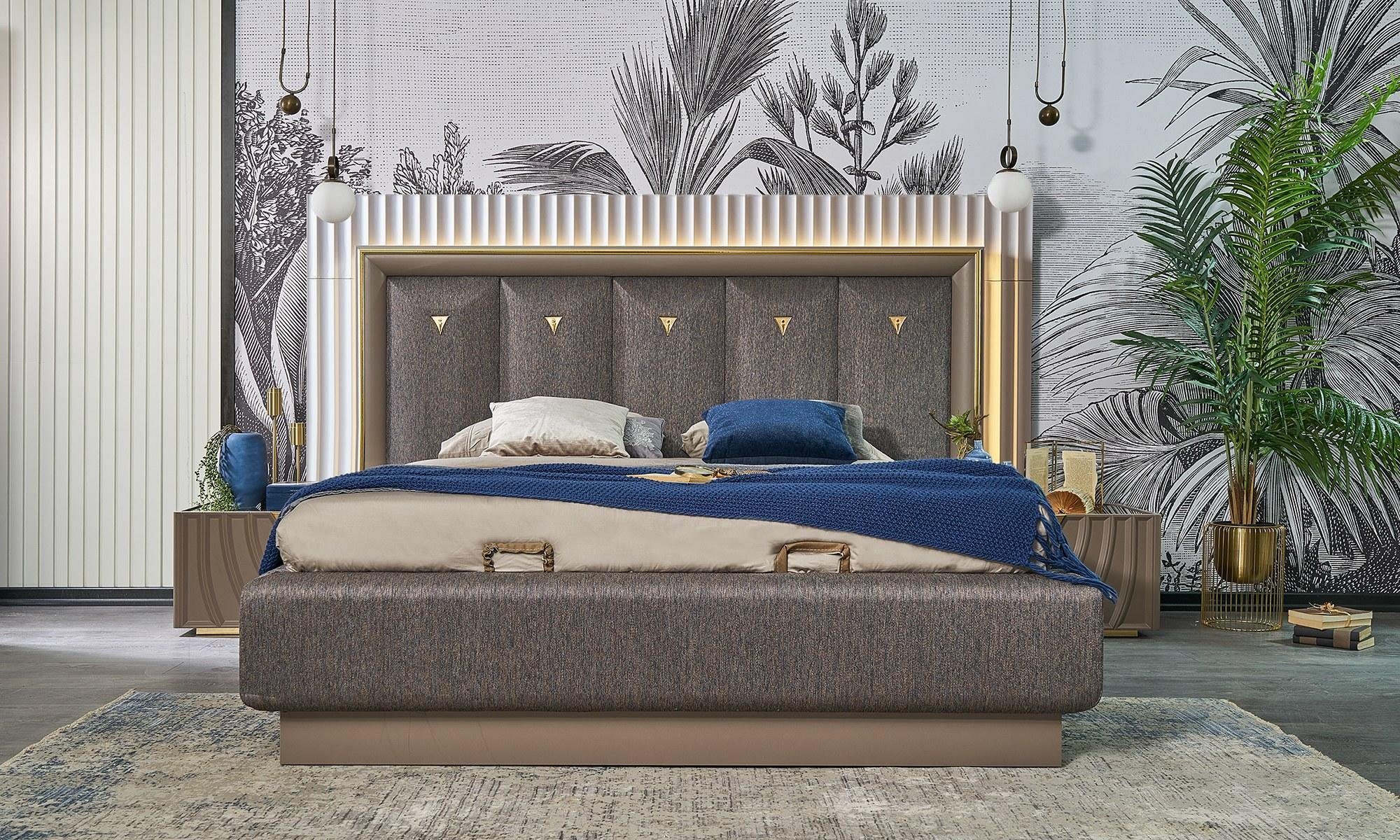 Made in Schlafzimmer Nachttische Europa Braun Bett Set 2x + JVmoebel Bett Doppelbett (3-St., Schlafzimmer-Set Holz, Komplette Nachttische), 3tlg