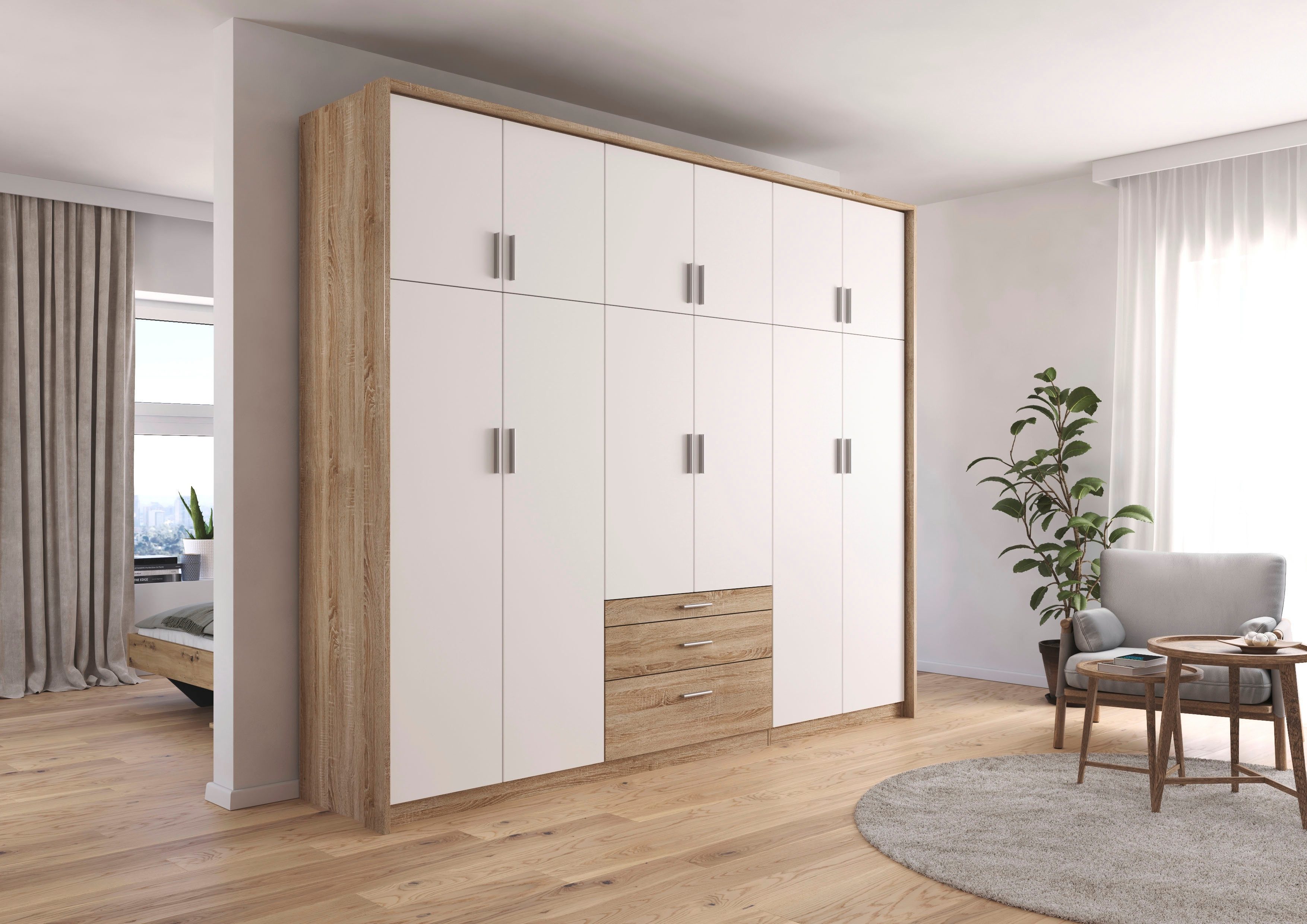 rauch Kleiderschrank Schrank Drehtürenschrank Garderobe Ankleide Schlafzimmer HILDESHEIM (Breiten: 185/275 cm, Höhe 231 cm) oberste Schublade mit praktischer Facheinteilung MADE IN GERMANY