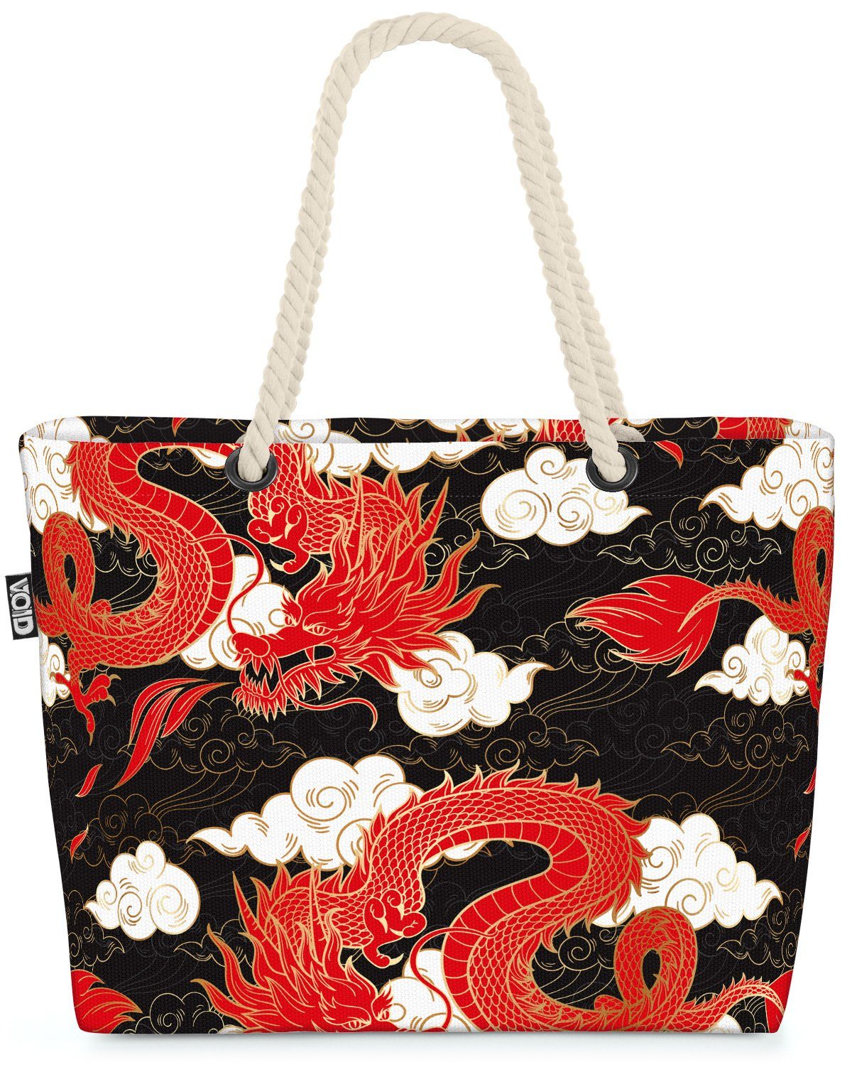 VOID Strandtasche (1-tlg), Asiatischer roter Drache fliegender Drache Japan China Asien Glück Wo | Strandtaschen