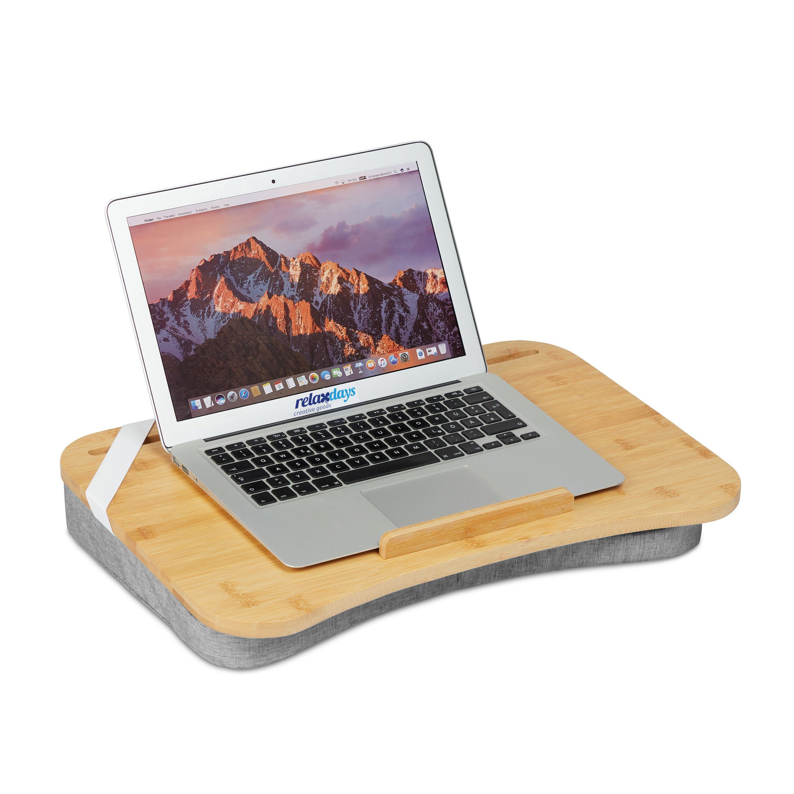 relaxdays Laptop Tablett Graues Laptopkissen mit Bambusablage, Bambus, (1-tlg)