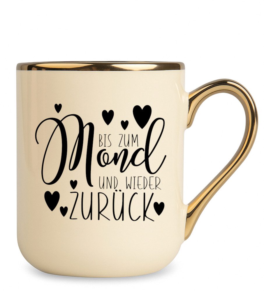 Primawela Tasse Tasse Bis zum Mond Kaffeetasse Goldrand Spruch Coffee Gold Liebe
