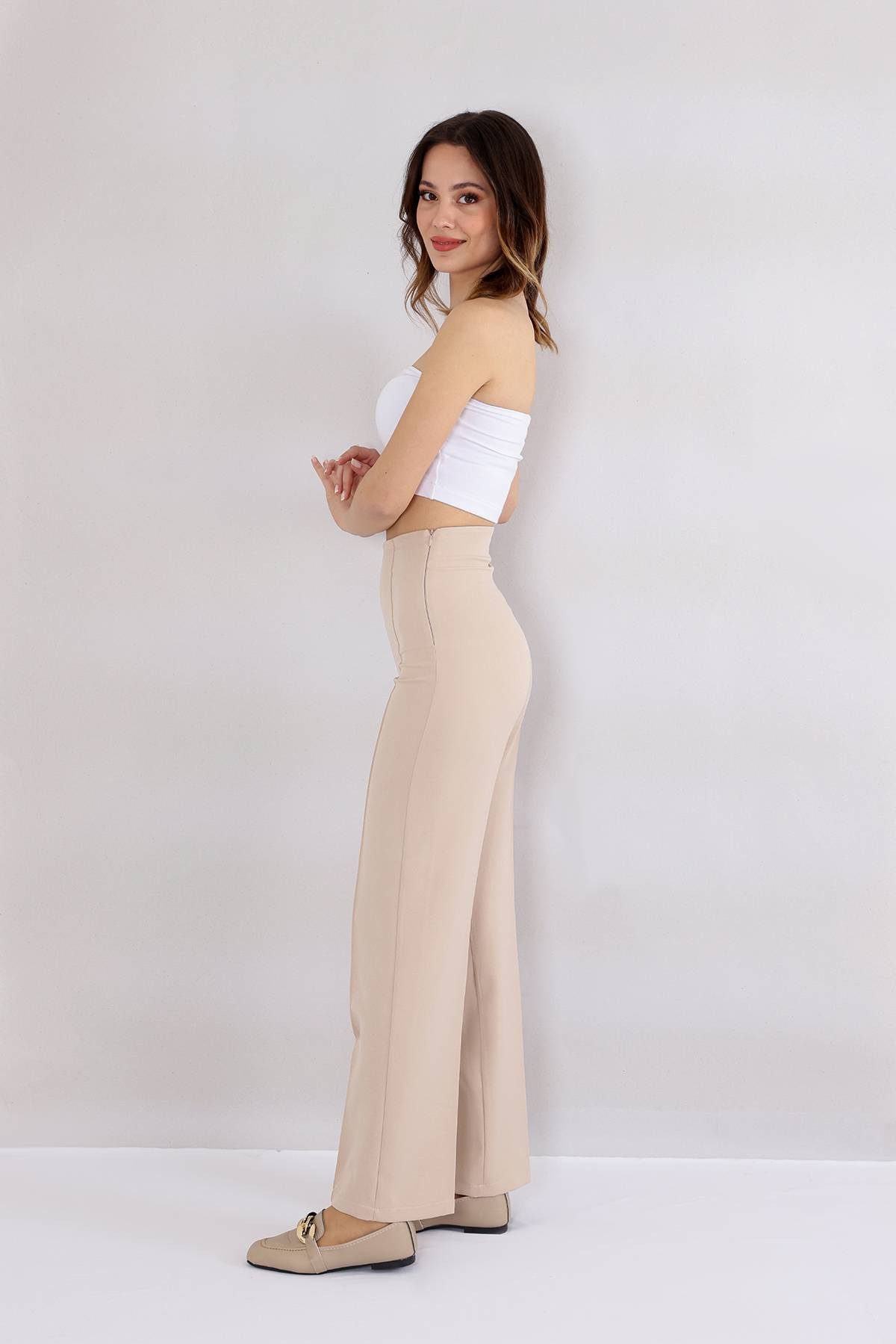 fashionshowcase Bootcuthose Damen Hose Hochtailliert Krepphose günstig online kaufen