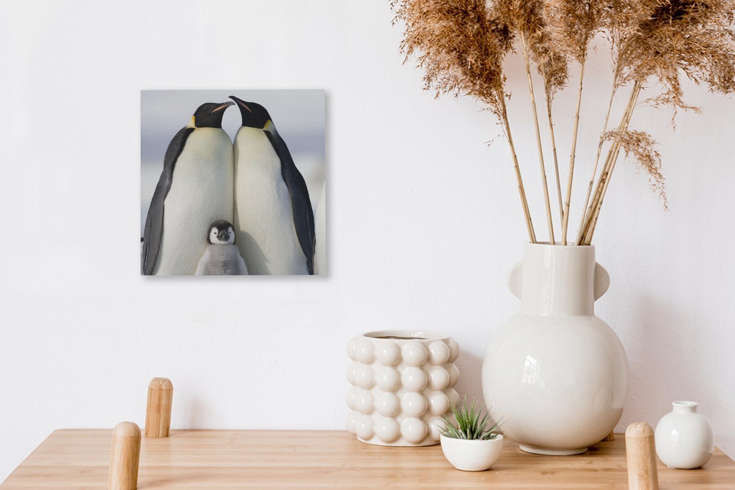 Wohnzimmer OneMillionCanvasses® Pinguin Schlafzimmer Leinwandbild für Bilder (1 St), Leinwand - Schnee, - Familie