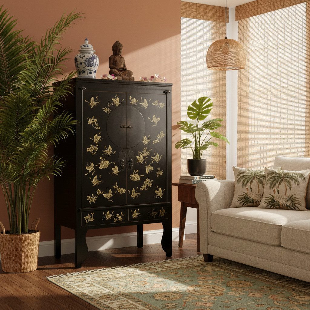 OPIUM OUTLET Kleiderschrank Hochzeitsschrank Schrank Kommode handbemalt (Breite x Tiefe x Höhe: 105 cm x 55 cm x 175 cm, chinesisch asiatisch orientalisch) Asia Möbel komplett montiert