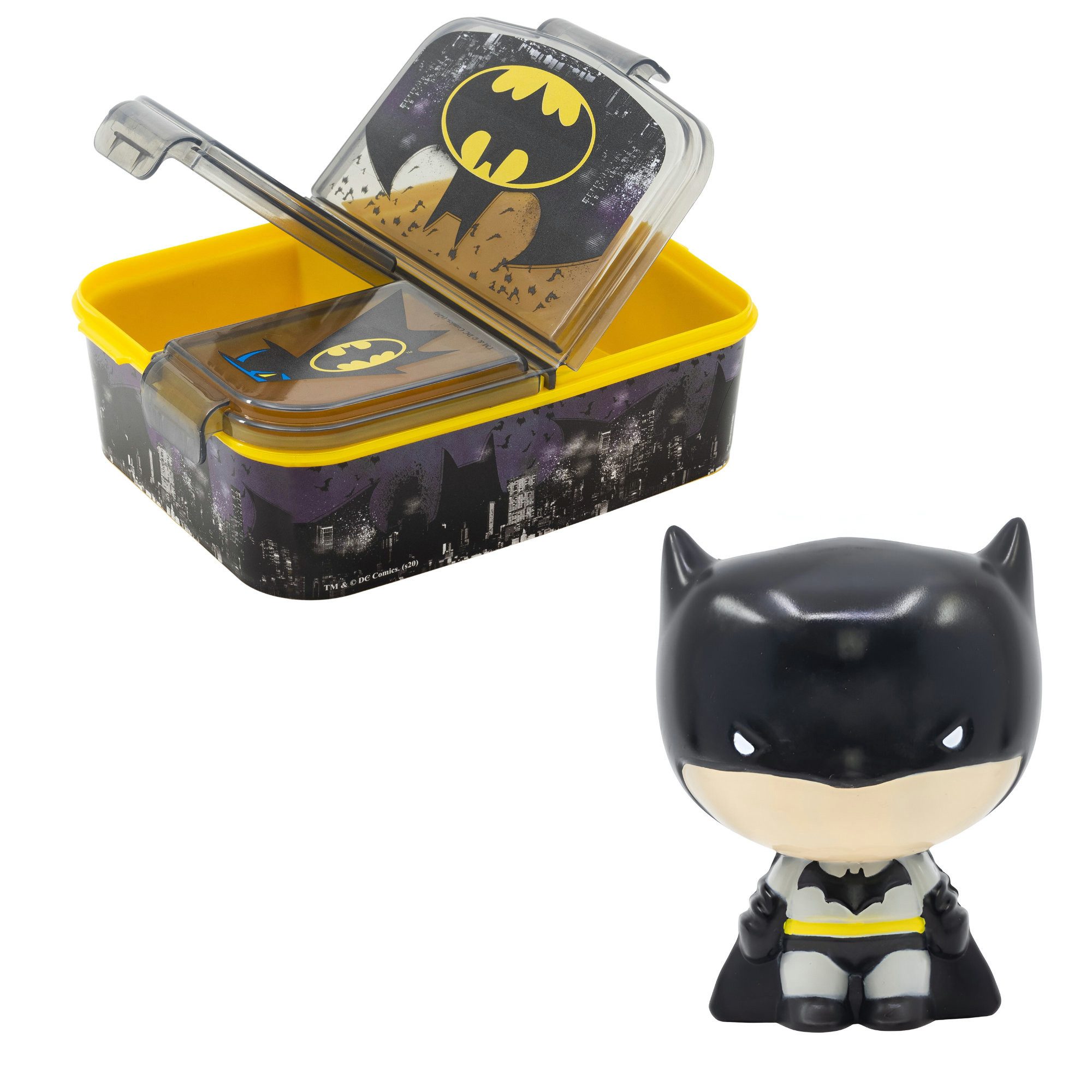 DC Comics Lunchbox DC Comics Batman Kinder 2 tlg Set Brotdose 3D Trinkflasche 400 ml, (2-tlg., Spar-Set)
