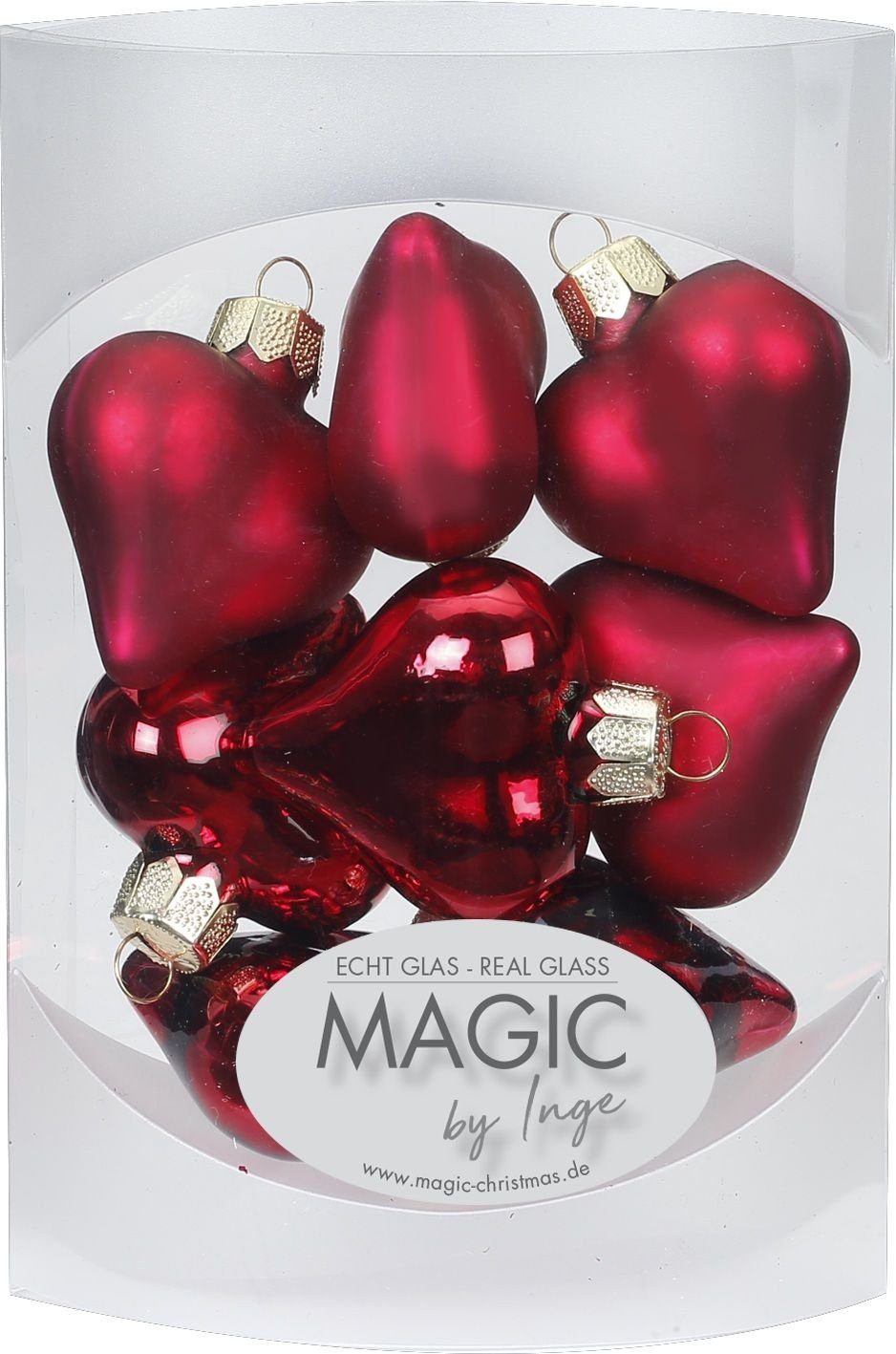 MAGIC by Inge Christbaumschmuck, Christbaumschmuck Herzen Glas 4cm Dark Red, 8 Stück