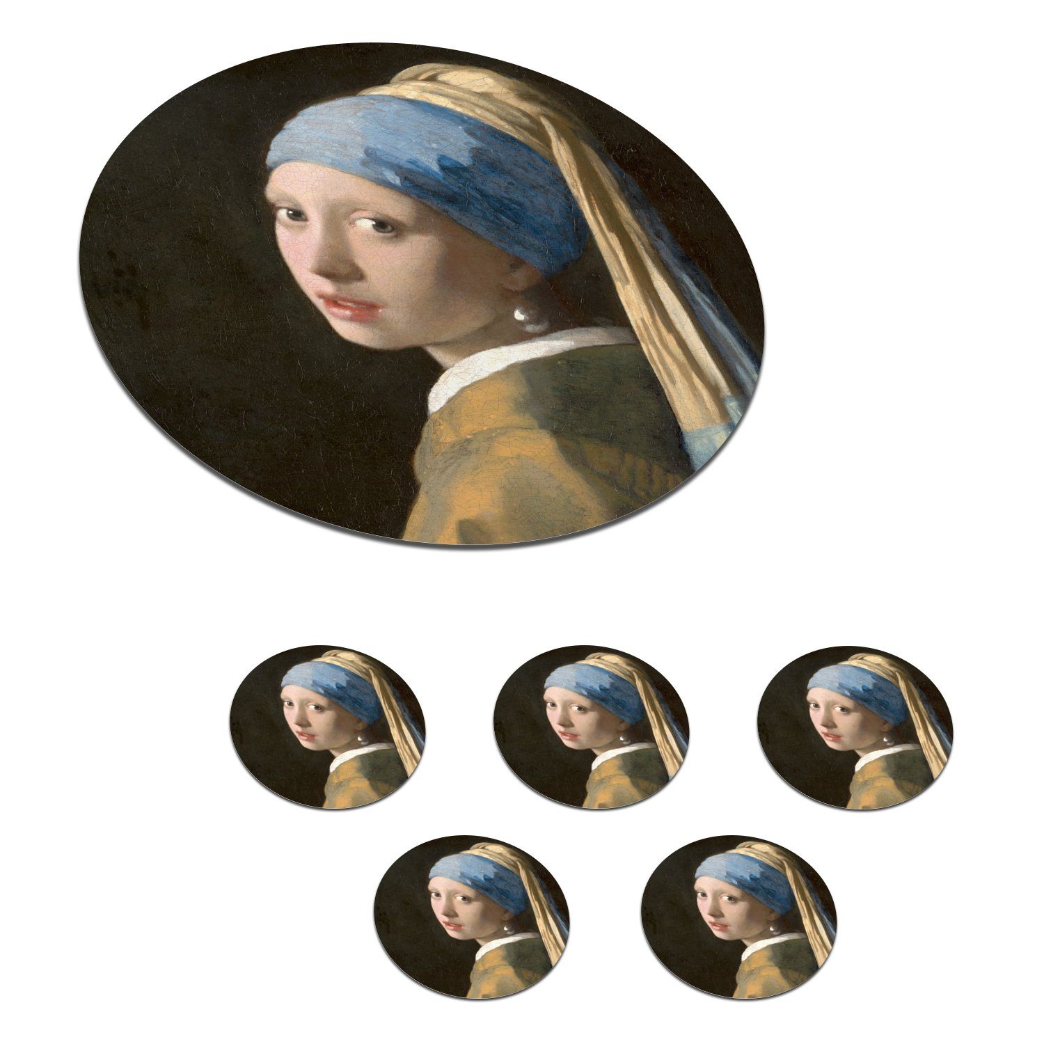 MuchoWow Glasuntersetzer Das Mädchen mit dem Perlenohrring - Gemälde von Johannes Vermeer, Zubehör für Gläser, 6-tlg., Getränkeuntersetzer, Tassenuntersetzer, Korkuntersetzer, Tasse, Becher
