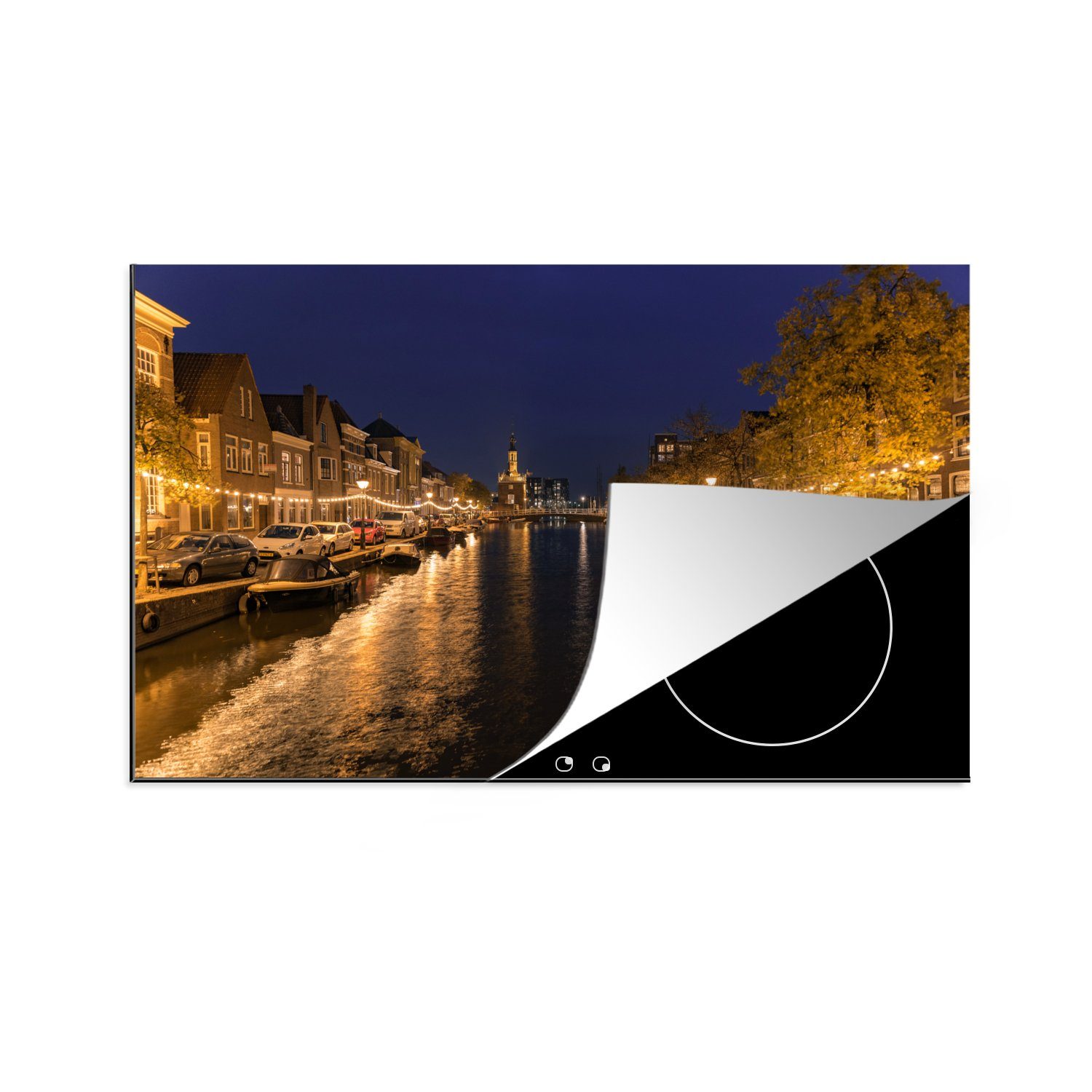 MuchoWow Herdblende-/Abdeckplatte Alkmaar - Boote - Kanal, Vinyl, (1 tlg), 81x52 cm, Induktionskochfeld Schutz für die küche, Ceranfeldabdeckung