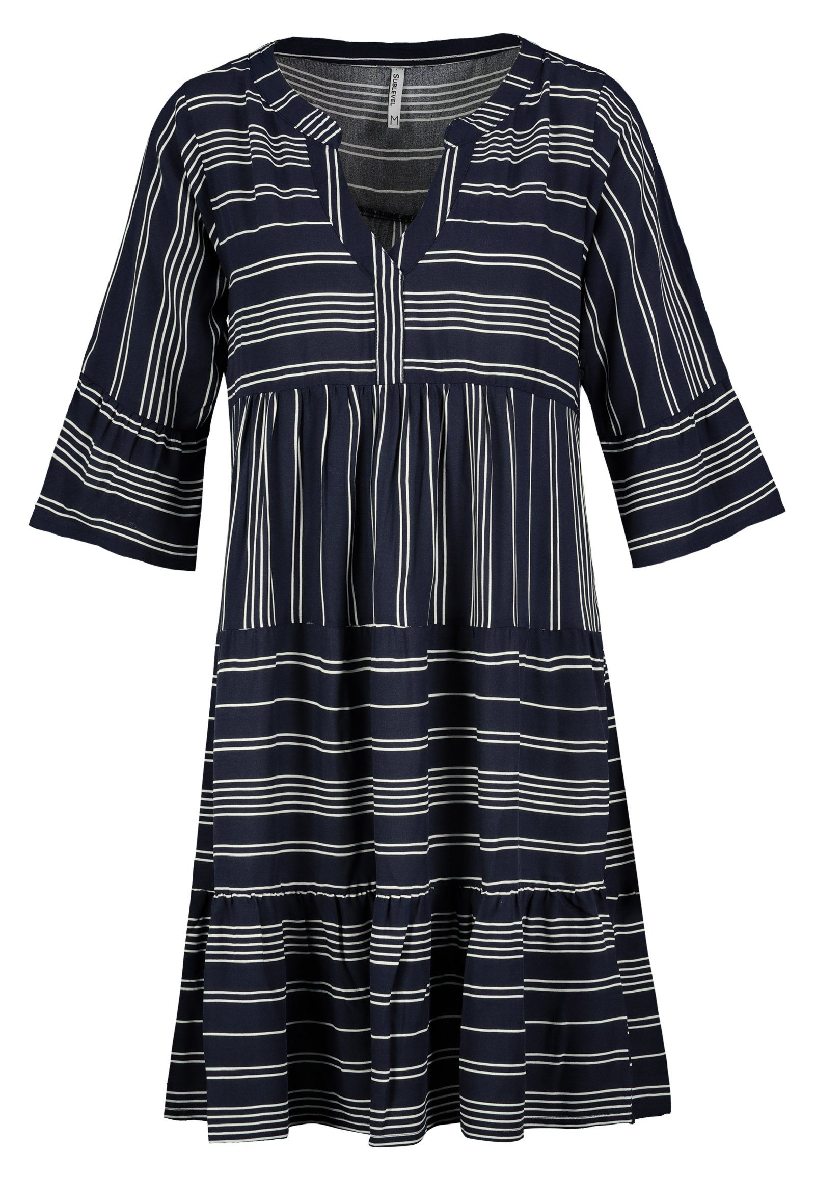 SUBLEVEL Strandkleid Sublevel Damen Kleid Strandkleid Sommerkleid 100% Viskose MIT VOLANTS dark blue design01