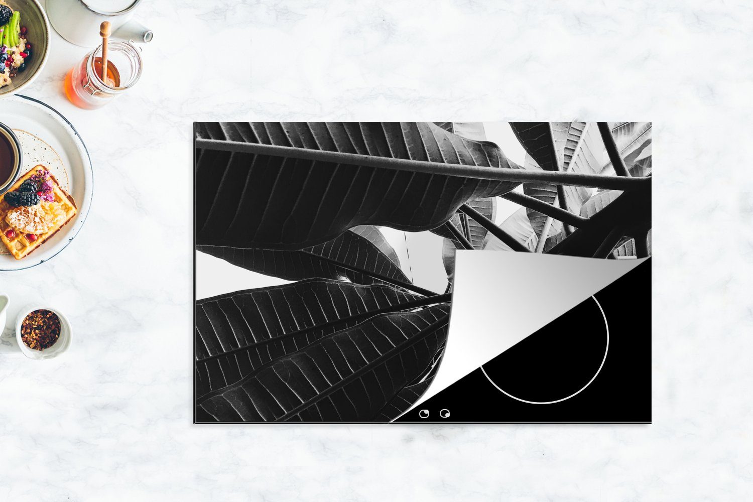Ceranfeldabdeckung cm, (1 für - die Palmenblatt tlg), 80x52 Tropisch, Induktionskochfeld Herdblende-/Abdeckplatte küche, Vinyl, MuchoWow Schutz