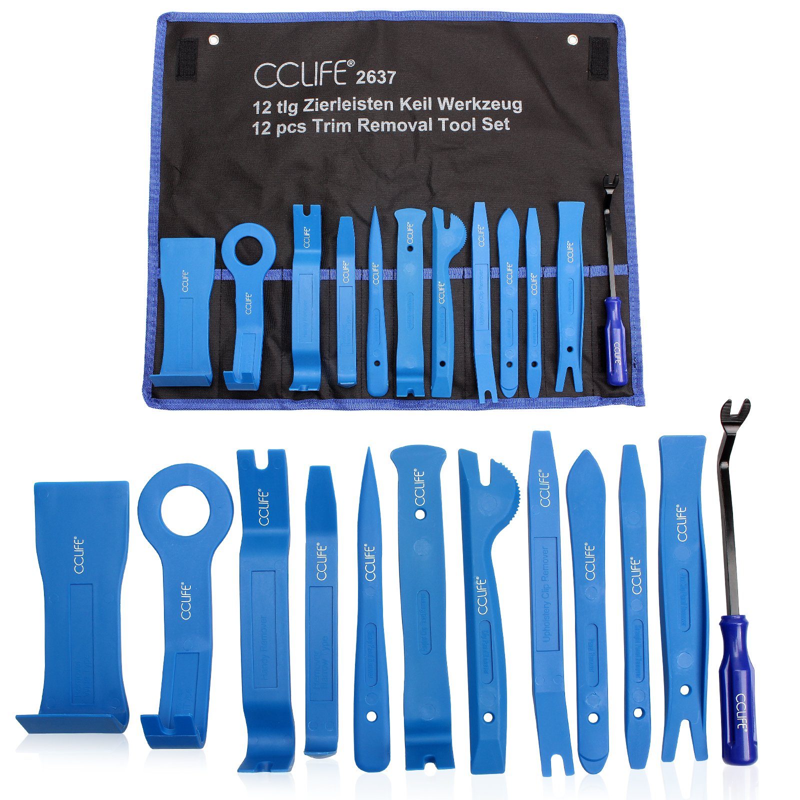 CCLIFE Demontagewerkzeug 12tlg Auto Demontage Инструмент Set, PP PA+, Verkleidung, Türverkleidung, B: 24.5 cm, L: 35 cm
