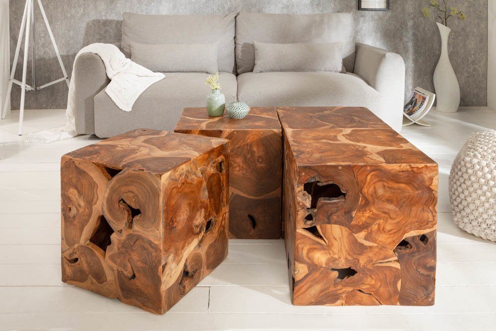Sitzhocker · Handmade Beistelltisch SQUARE riess-ambiente Massivholz Teakholz 40cm · · · natur, Würfel