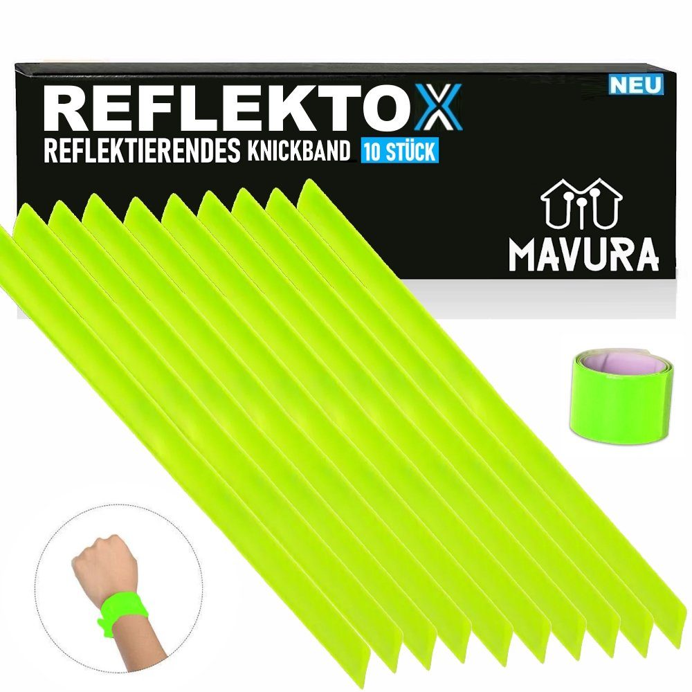 MAVURA Reflektorband REFLEKTOX Reflektorbänder Schnapparmband Klatscharmband, Leuchtarmband Sicherheitsband Reflektor Slap Armband reflektierend 10x