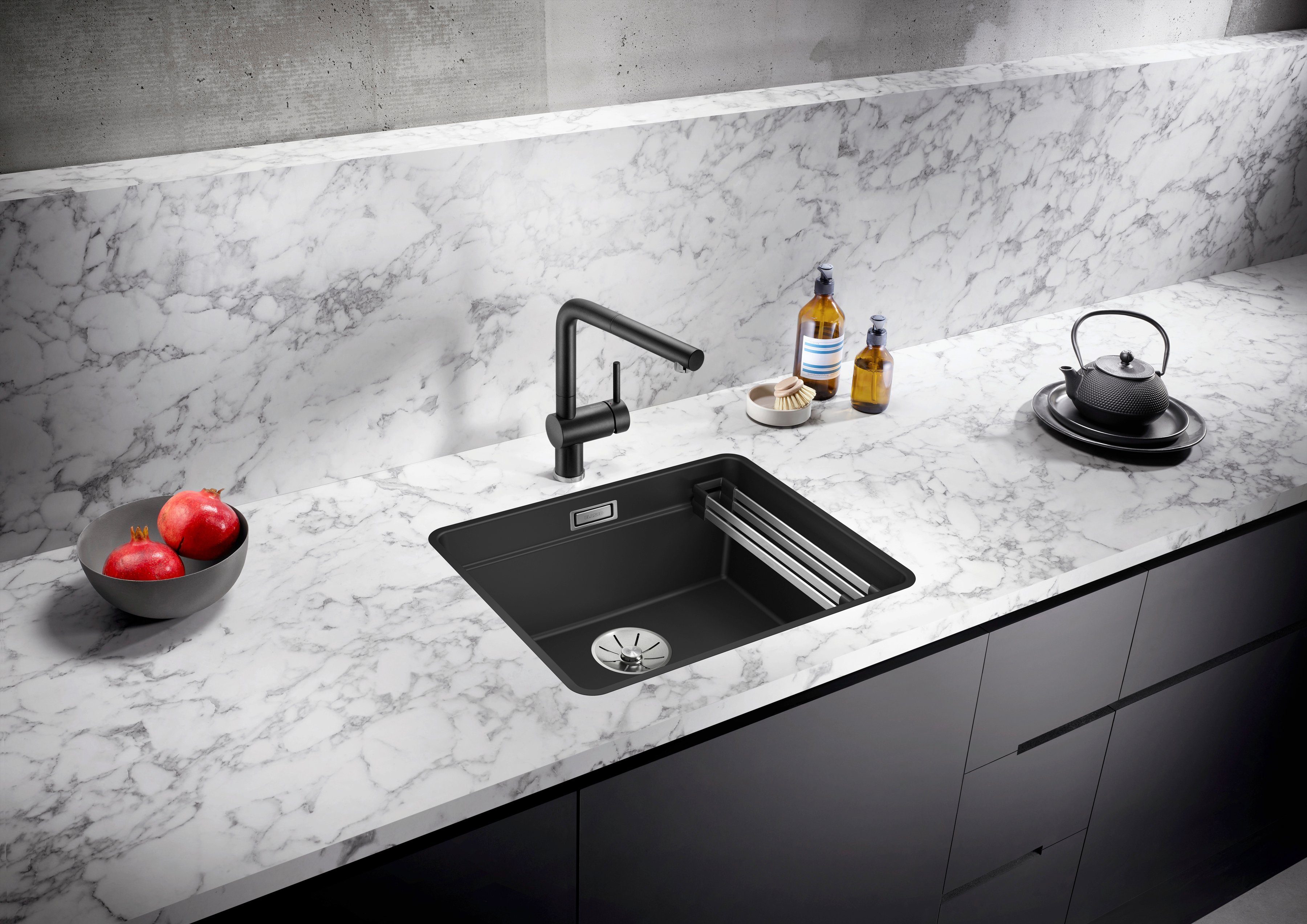 Blanco Granitspüle ETAGON 500-F, eckig, 43/53 cm, (1 St), inklusive 2 Gratis ETAGON-Schienen aus Edelstahl