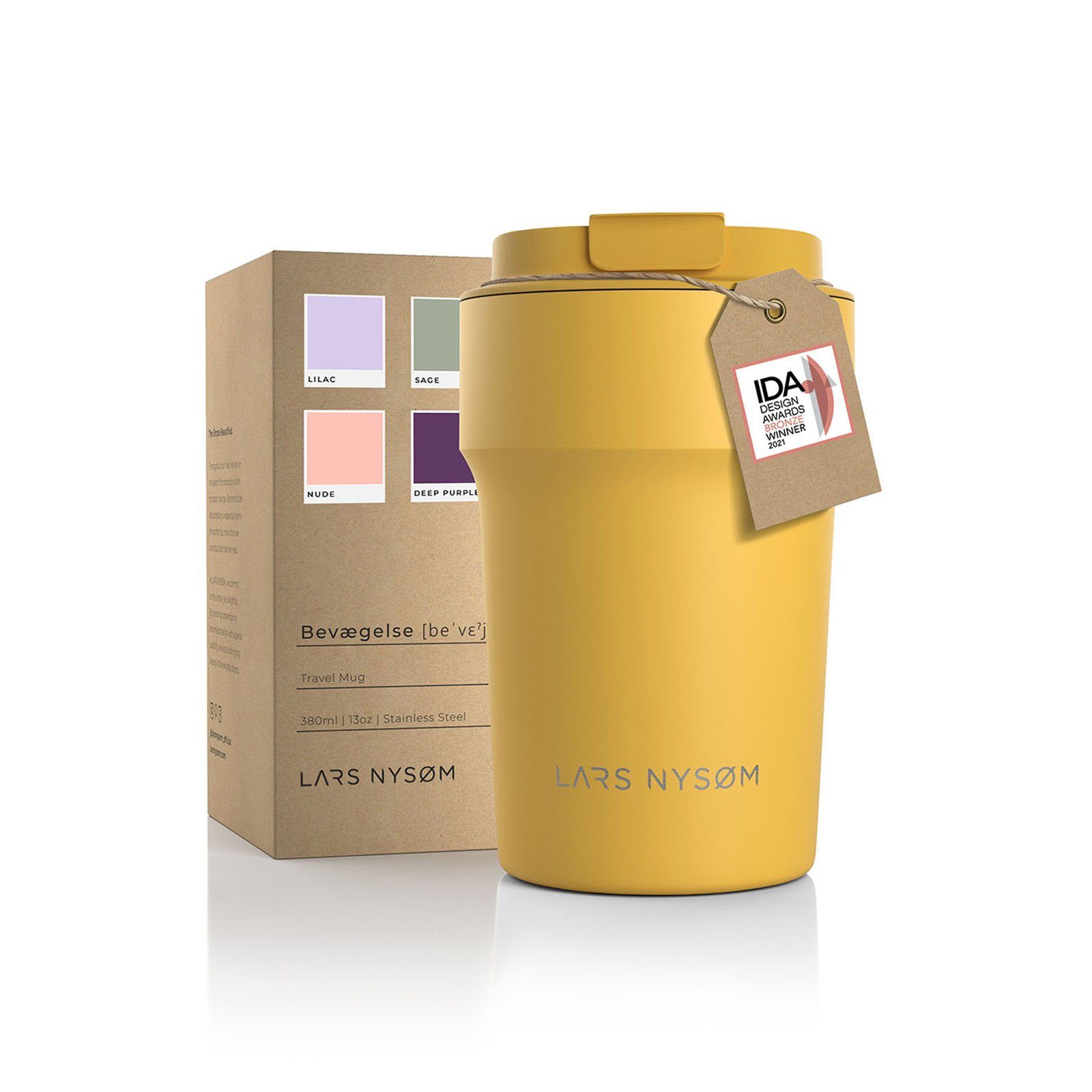 LARS NYSØM Thermobecher Bevægelse, Edelstahl, Auslaufsicherer Travel-Mug für Kaffee und Tee unterwegs 380ml 500ml