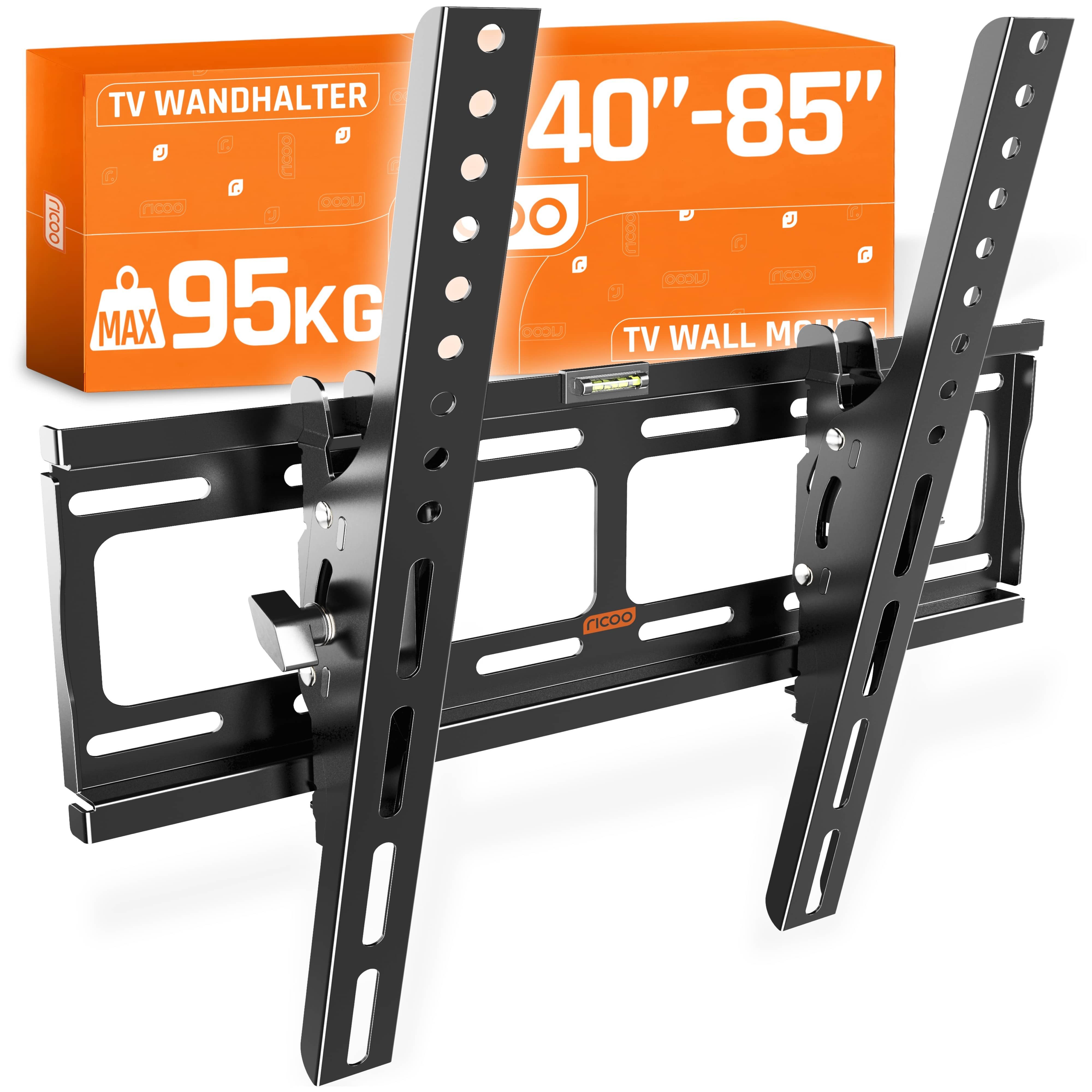 RICOO TV-Wandhalterung TV Wandhalter 40"- 85" max 95 Kg Belastungsgewicht neigbar R09, (bis 85 Zoll, VESA 200x200 bis 400x400, 1-tlg., fest, neigbar, für 40 Zoll/ 102 cm - 85 Zoll/ 216 cm Diagonale stabil, flach bis 30° neigbar Wandabstand 69 mm ultra sli