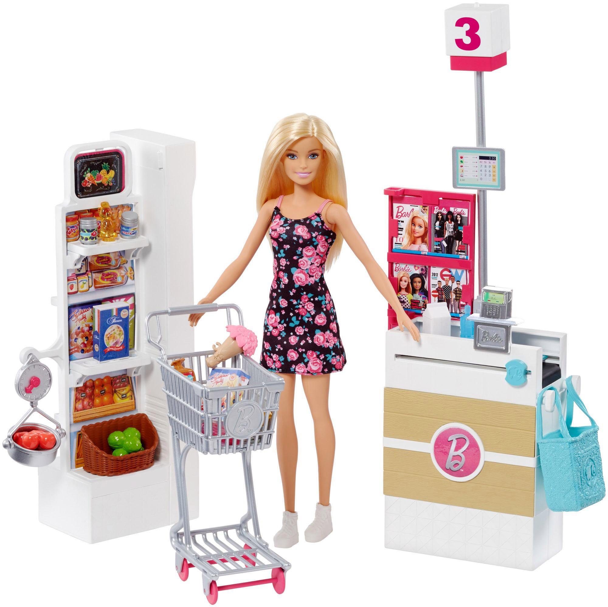Image of Barbie Anziehpuppe »Supermarkt und Puppe« (Set, 20-tlg., inkl. Supermarkt)