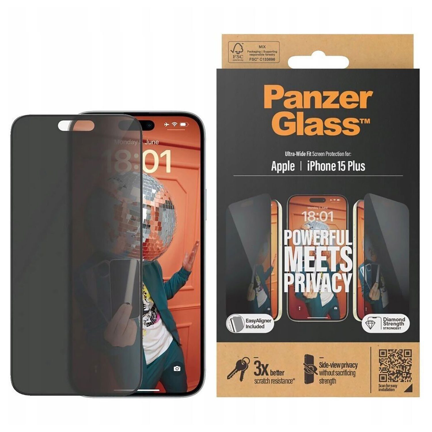 PanzerGlass Schutzfolie Privacy Displayschutz mit EasyAligner, (Handy-Schutzfolie, 1-St), Displayblickschutz