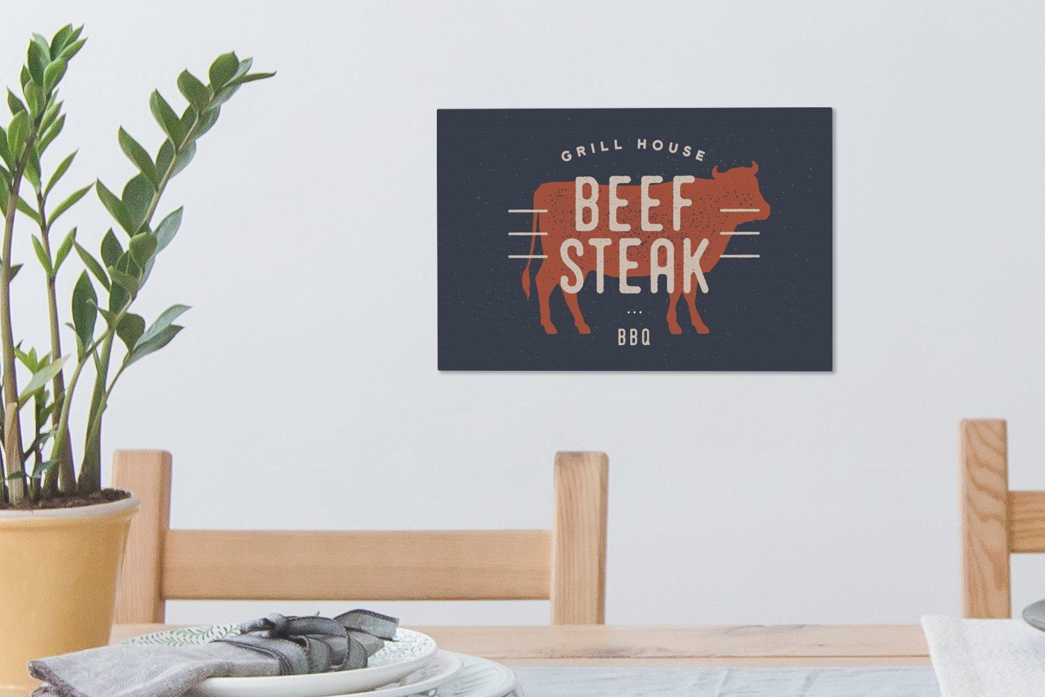 Leinwandbilder, Wanddeko, cm 30x20 Steak Aufhängefertig, Leinwandbild (1 - BBQ, OneMillionCanvasses® Wandbild St), - Mancave