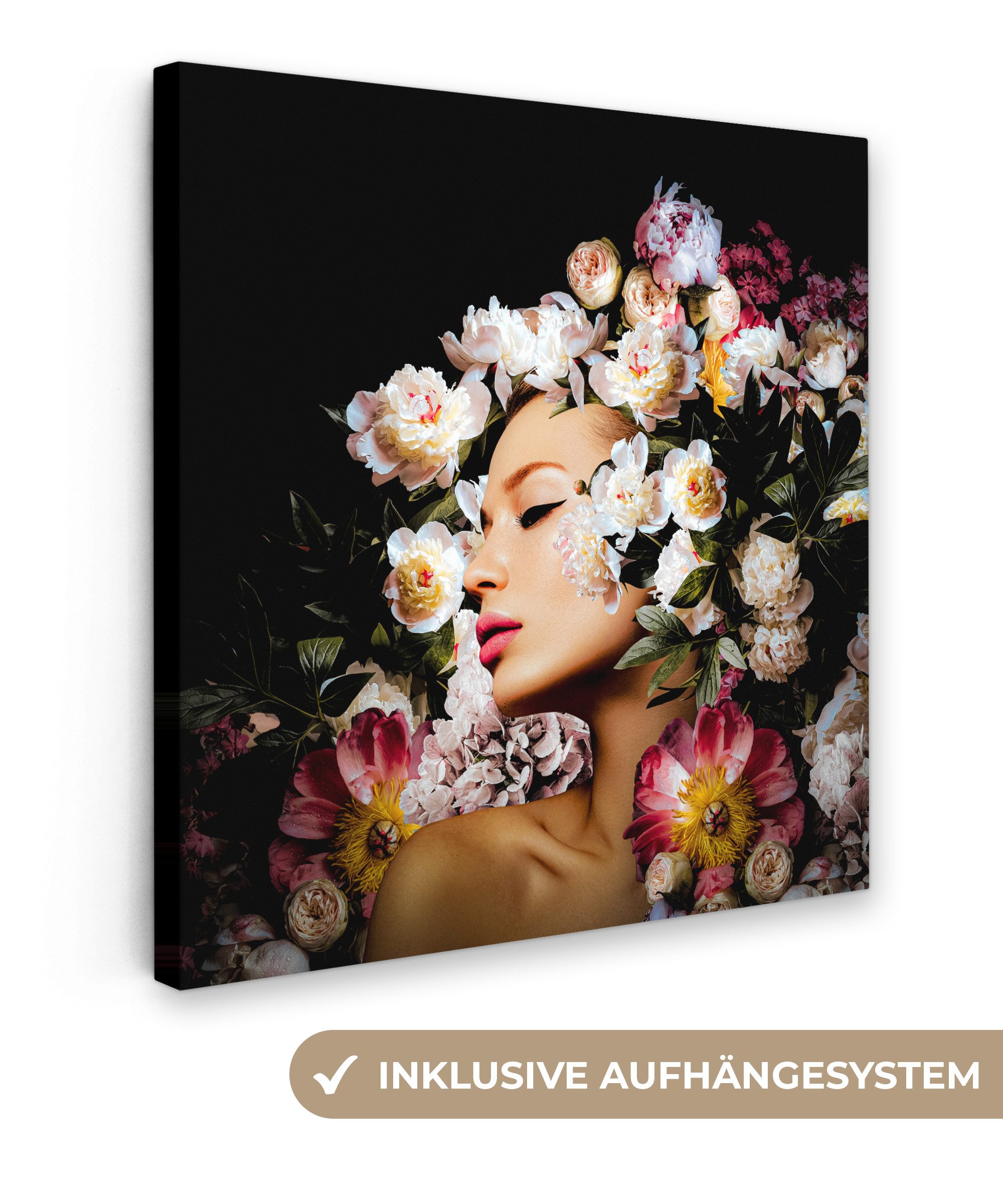 OneMillionCanvasses® Leinwandbild Frauen - Blumen - Rosen - Porträt, Fotodr günstig online kaufen