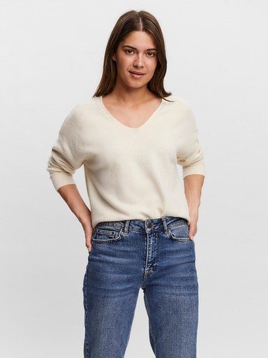 NOOS birch V-NECK V-Ausschnitt-Pullover Vero GA LS BLOUSE Moda VMDOFFY melnage