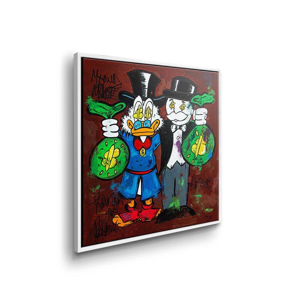 DOTCOMCANVAS® Leinwandbild, Leinwandbild Dagobert Duck Rahmen Comic MrMonopoly hustle Geld ohne Pop friend Art