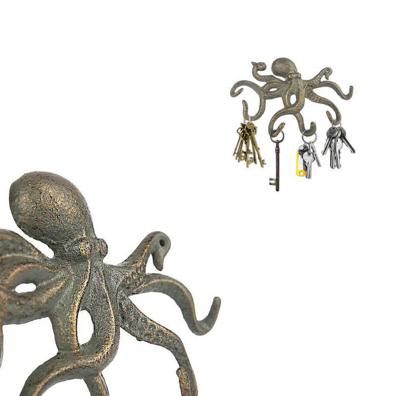 BigDean Schlüsselbrett Oktopus Design Schlüsselhaken Krake Altgol