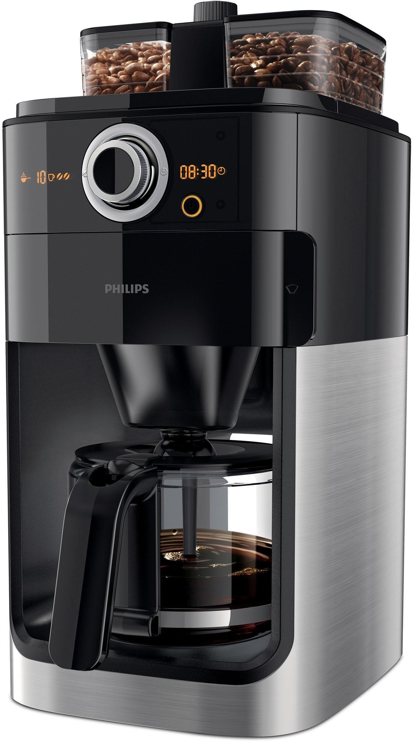 Kaffeemaschine mit Mahlwerk Grind & Brew HD7769/00, doppeltes Bohnenfach, edelstahl/schwarz Kaffeemaschine mit Mahlwerk Grind & Brew HD7769/00, doppeltes Bohnenfach, edelstahl/schwarz