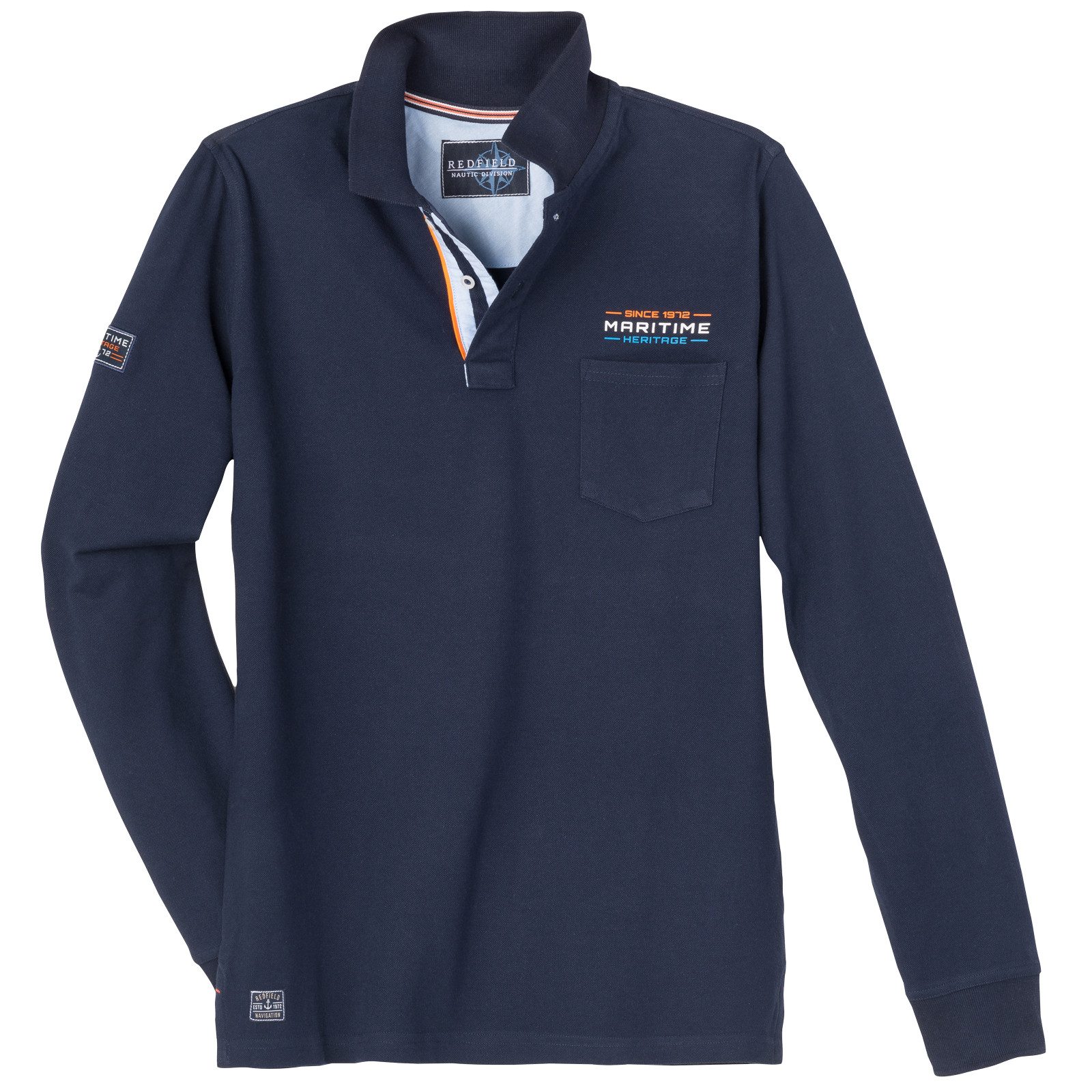 redfield Langarm-Poloshirt Redfield Übergrößen Langarm-Poloshirt maritim navy