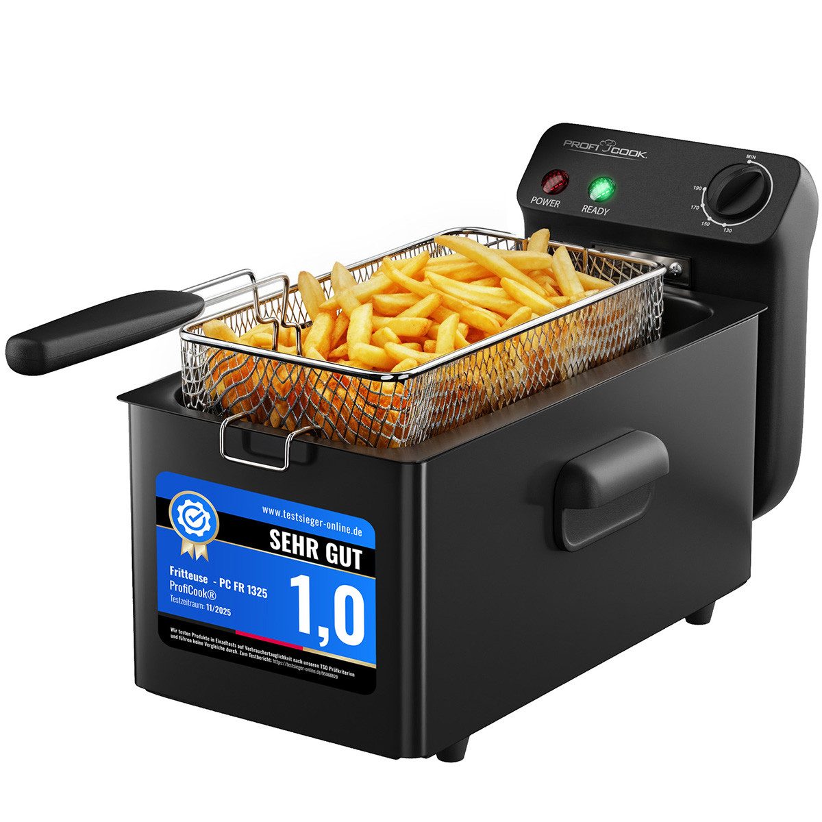 ProfiCook Fritteuse PC-FR 1325, 2000W Friteuse mit Fett, bis190°C, 3L, Kaltzone