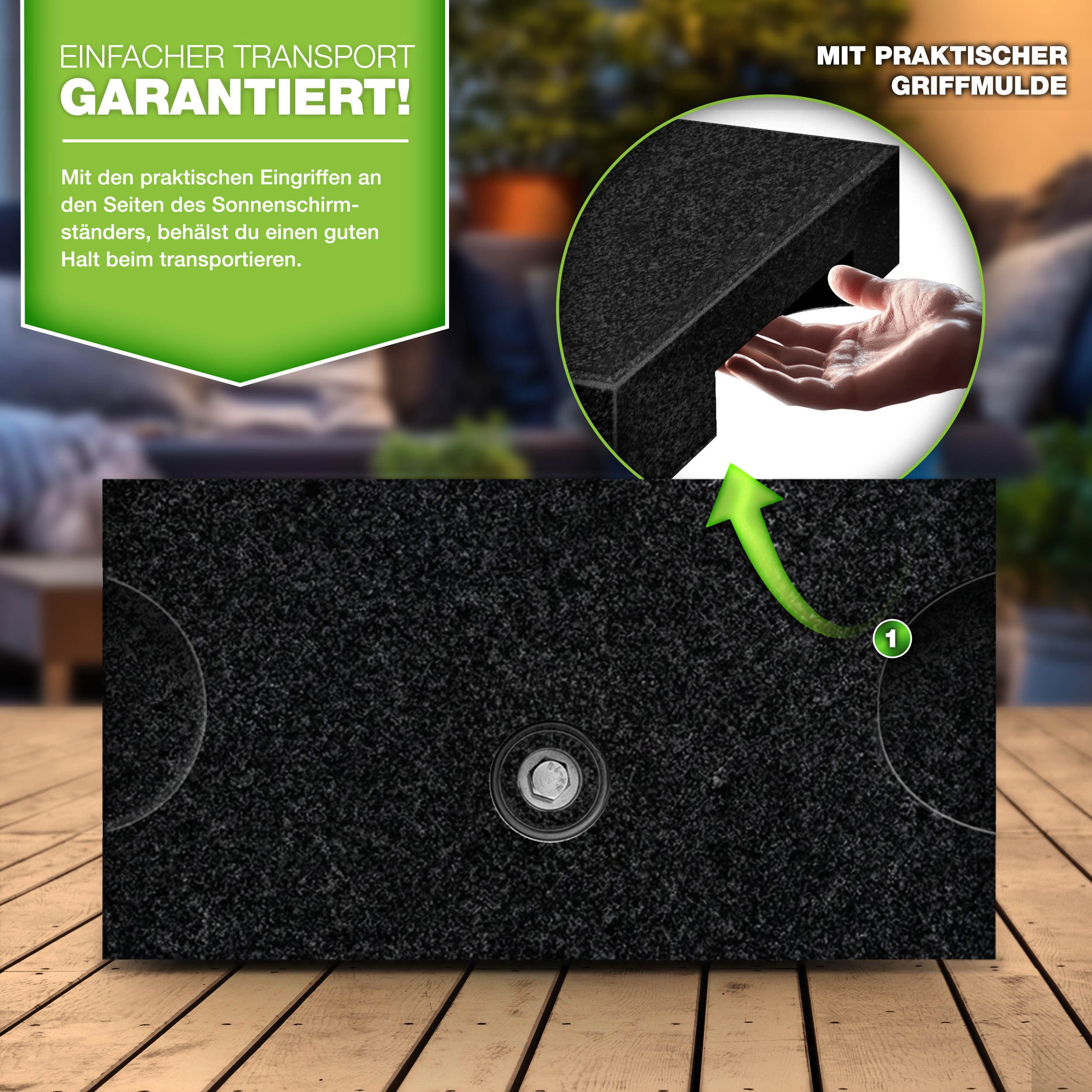 tillvex Sonnenschirm tillvex Granit Sonnenschirmständer, Balkonschirmständer für Schirmstöcke 16-48 mm & 300cm Schirmdurchmesser, Sonnenschirm, Granit Sonnensch – Bild 4 von 5