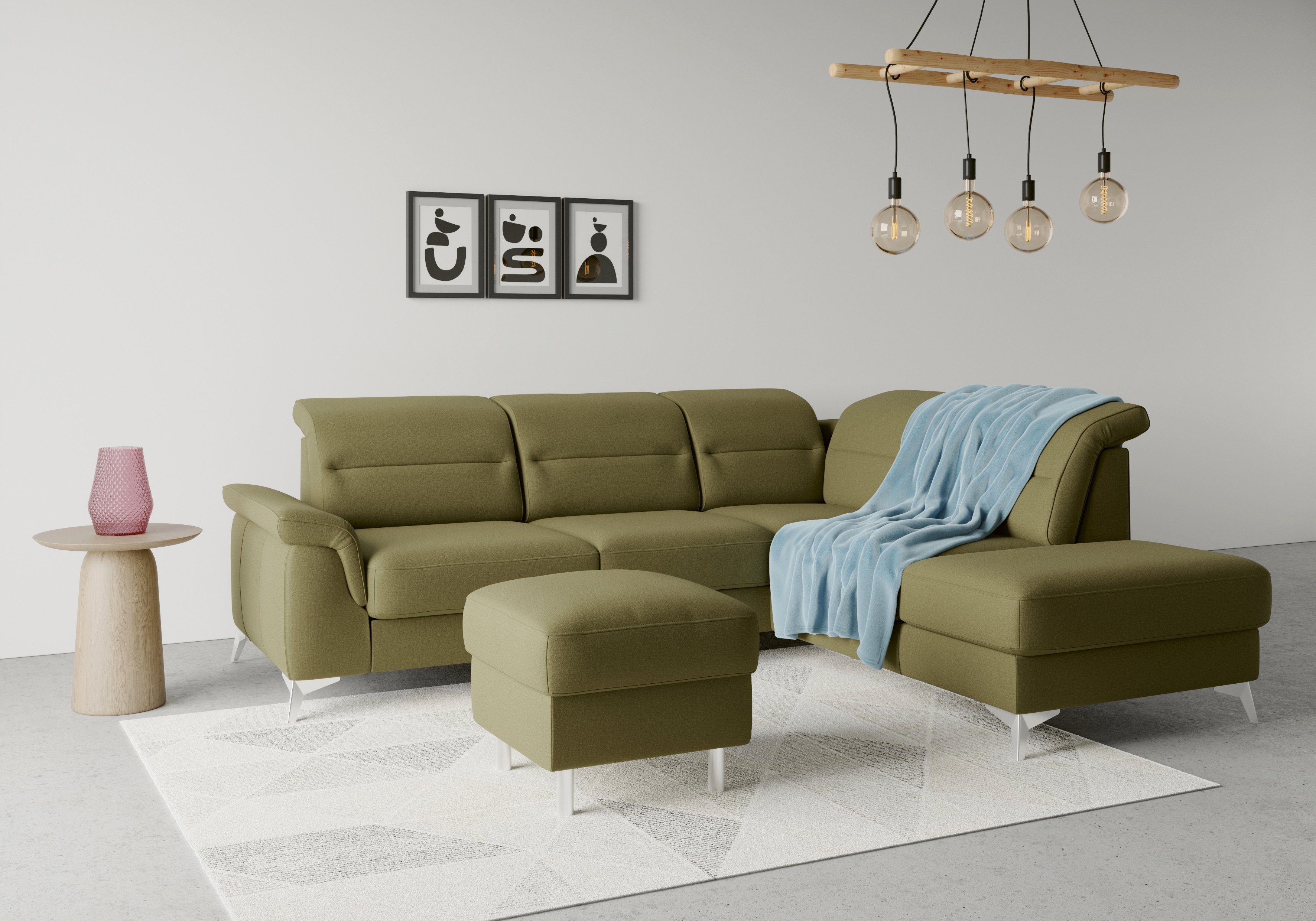 und optional Kopfteilverstellung sit&more Armteilfunktion mit mane, mit Ecksofa Sinatra,