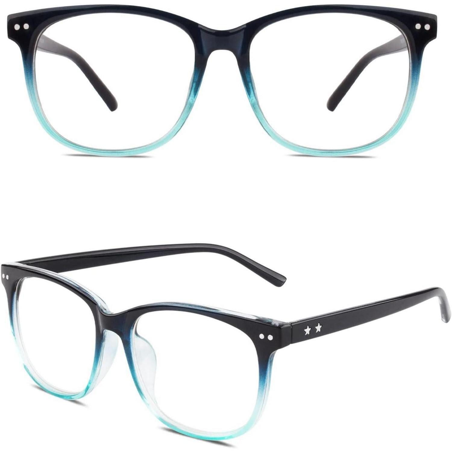 LuxusKollektion Brillengestell Hornbrille Ohne Stärke Nerdbrille Damen Herren UV400 PE1 1.1 Blau