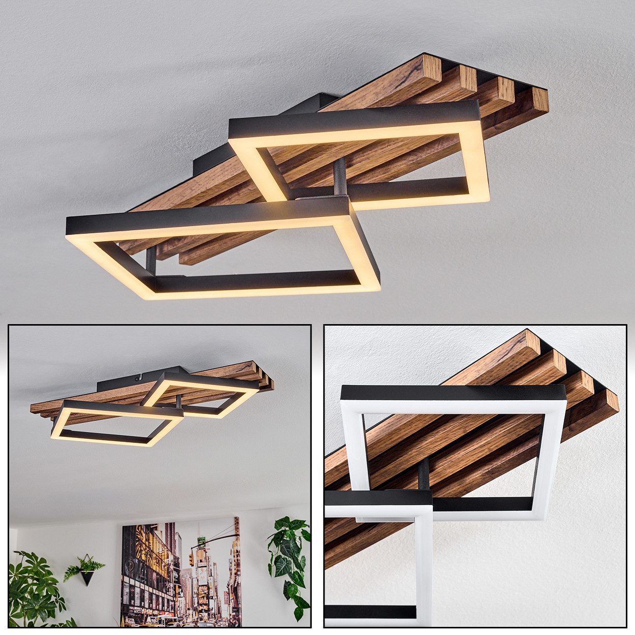hofstein Deckenleuchte Deckenlampe aus Metall/MDF/Kunststoff in Schwarz/Holzoptik/Weiß, ohne Leuchtmittel, moderne Deckenleuchte, 18 Watt, 3000 Kelvin