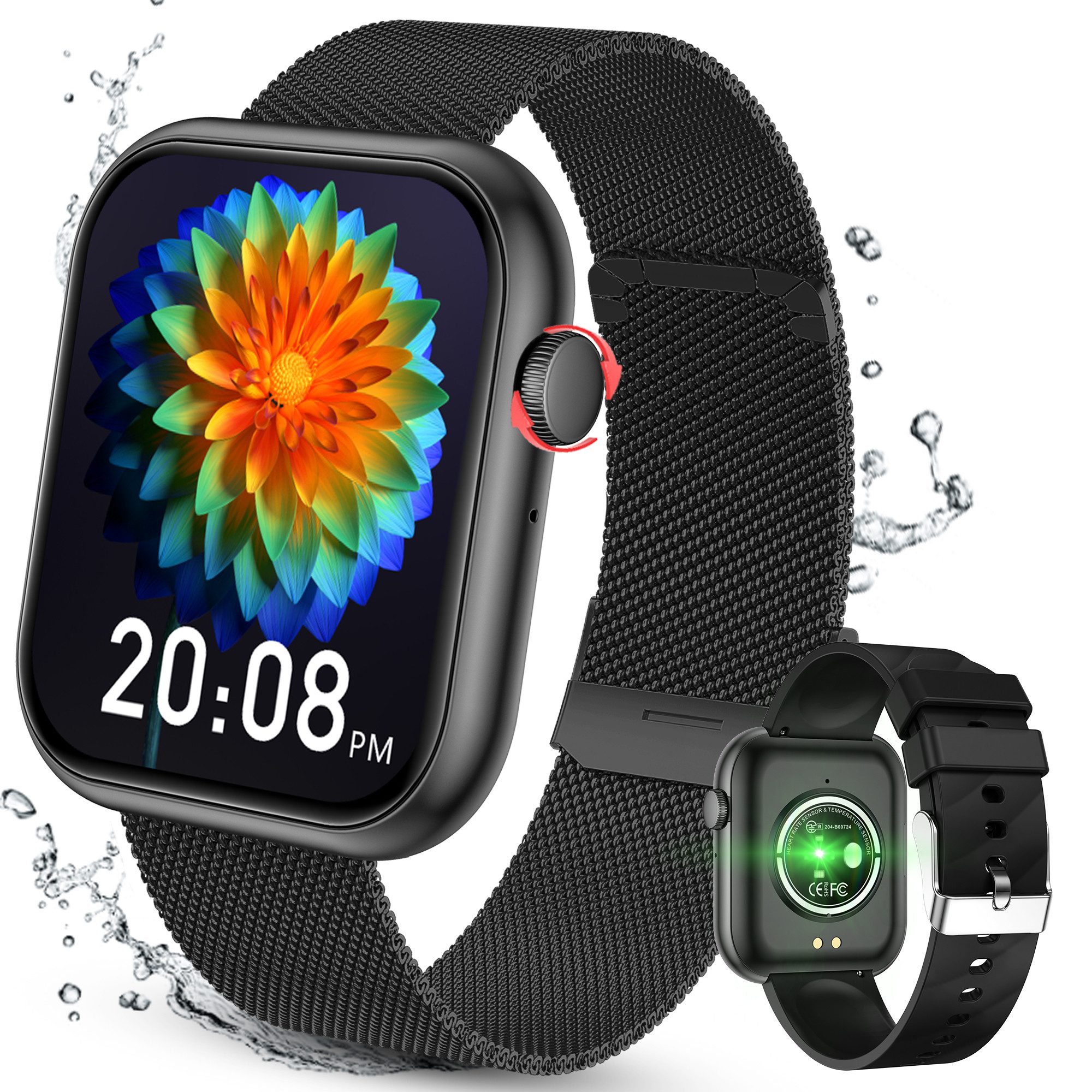 Smartwatch,Fitness Tracker uhr für Damen Herren mit Telefonfunktion Smartwatch