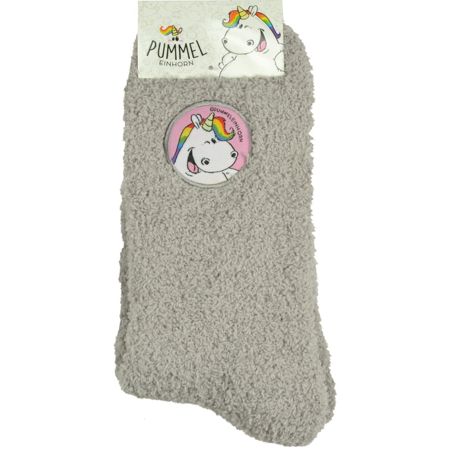 United Labels® Socken Pummel & Friends Kuschelsocken für Damen Pummeleinhorn - Zwinker Grau