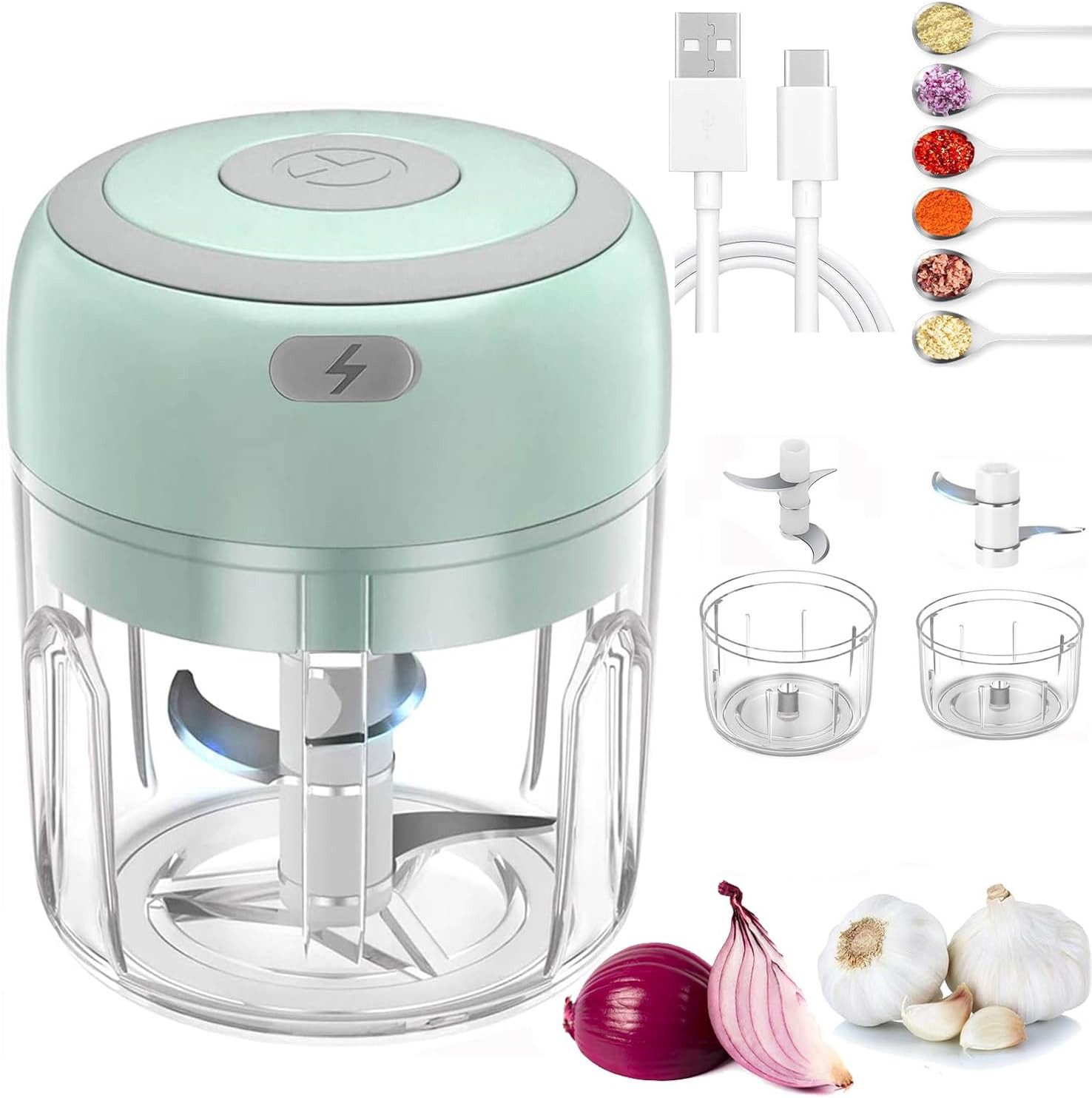 Knoblauchschneider Mini Zerkleinerer, 250ML+100ML Elektrischer Lebensmittelhacker
