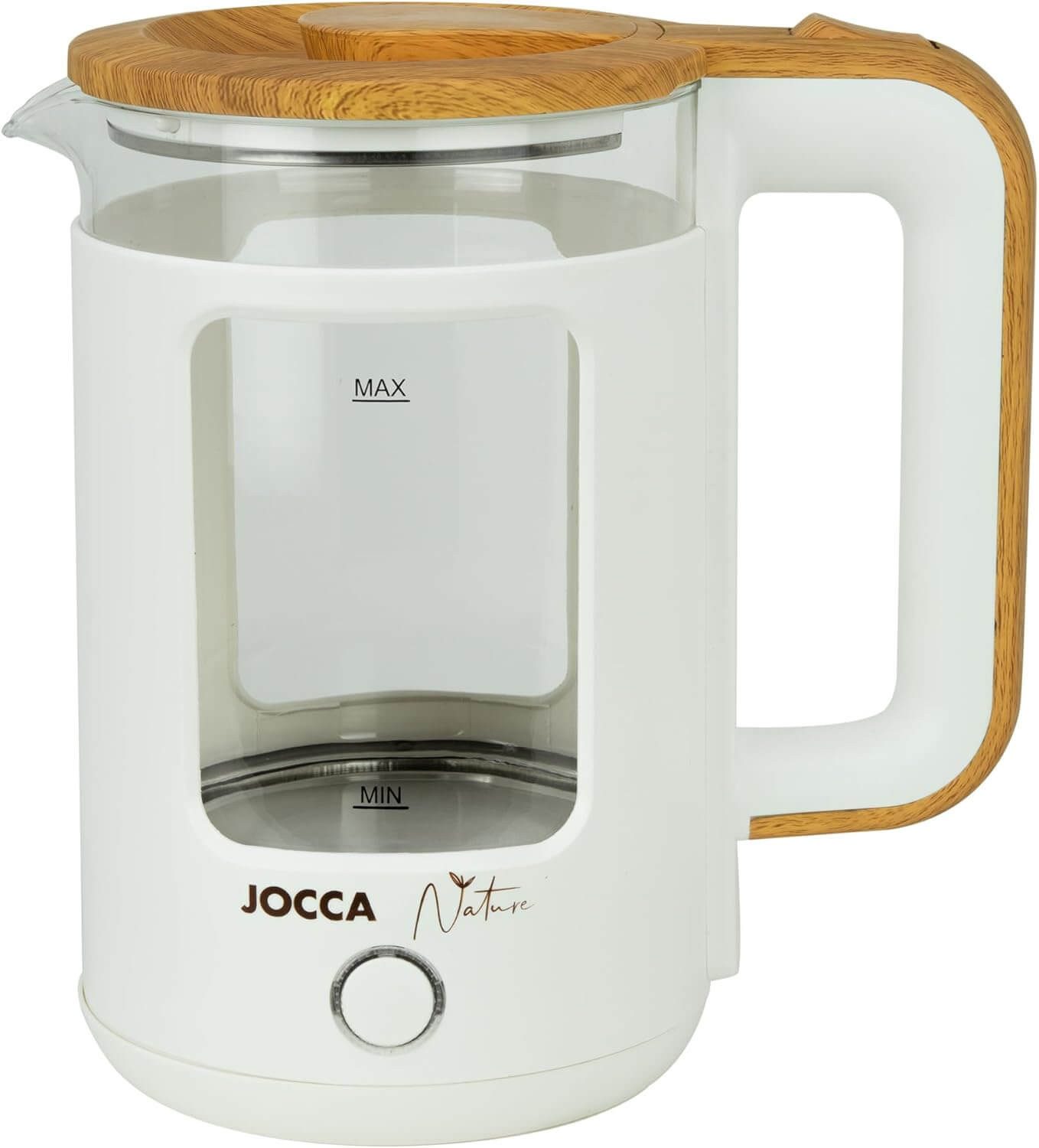 Jocca Wasserkocher JOCCA Elektrischer Wasserkocher 1,8L, Nature-Line Weiss, 360° Basis, 1.8 l, 1300 W, 1,8 Liter, 360° Basis, Borosilikatglas, Schnellkoch, Auto-Abschaltung