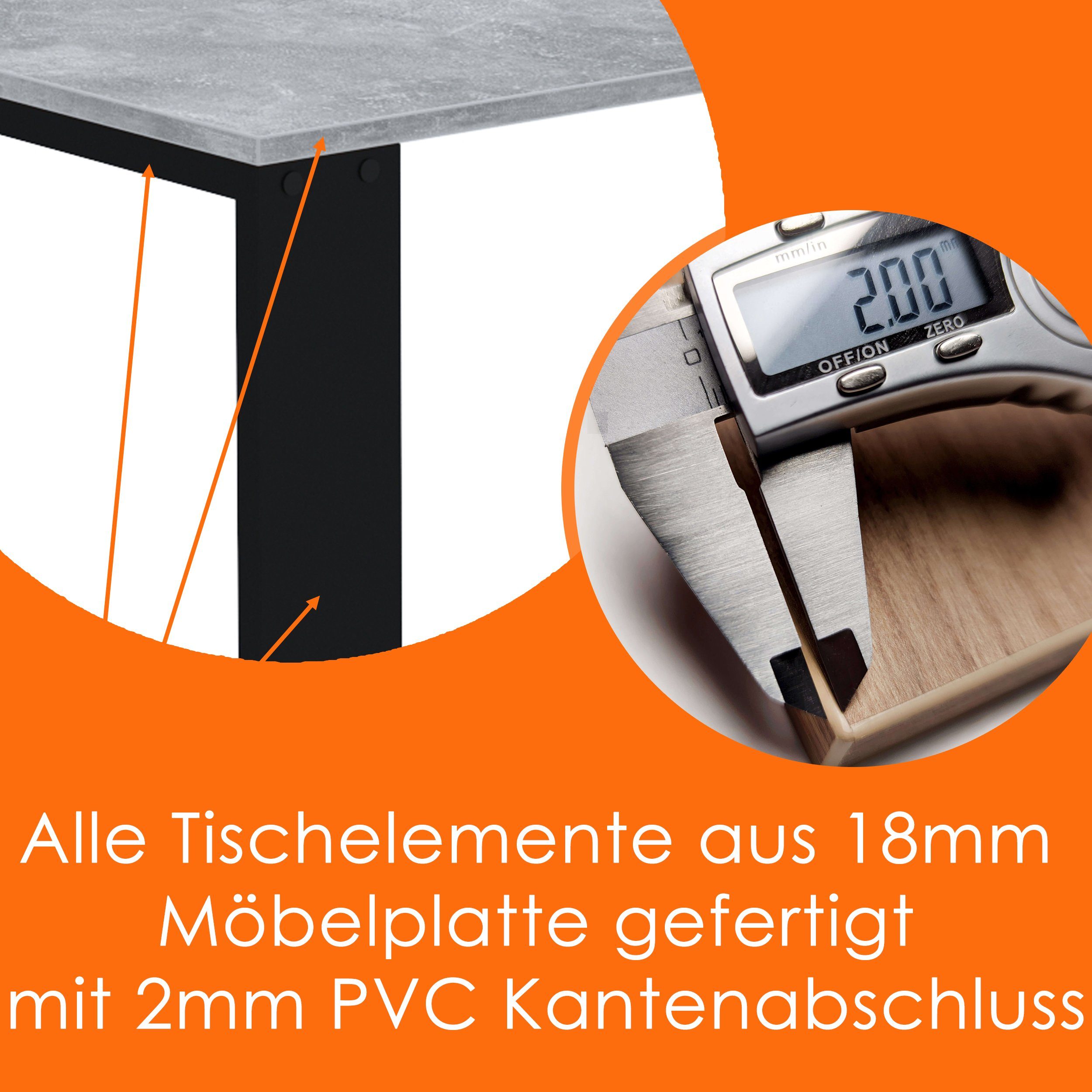 LOFT Esszimmertisch Bürotisch AKKE Beinen Beton 2mm-PVC Küchentisch Esstisch, Schwarze