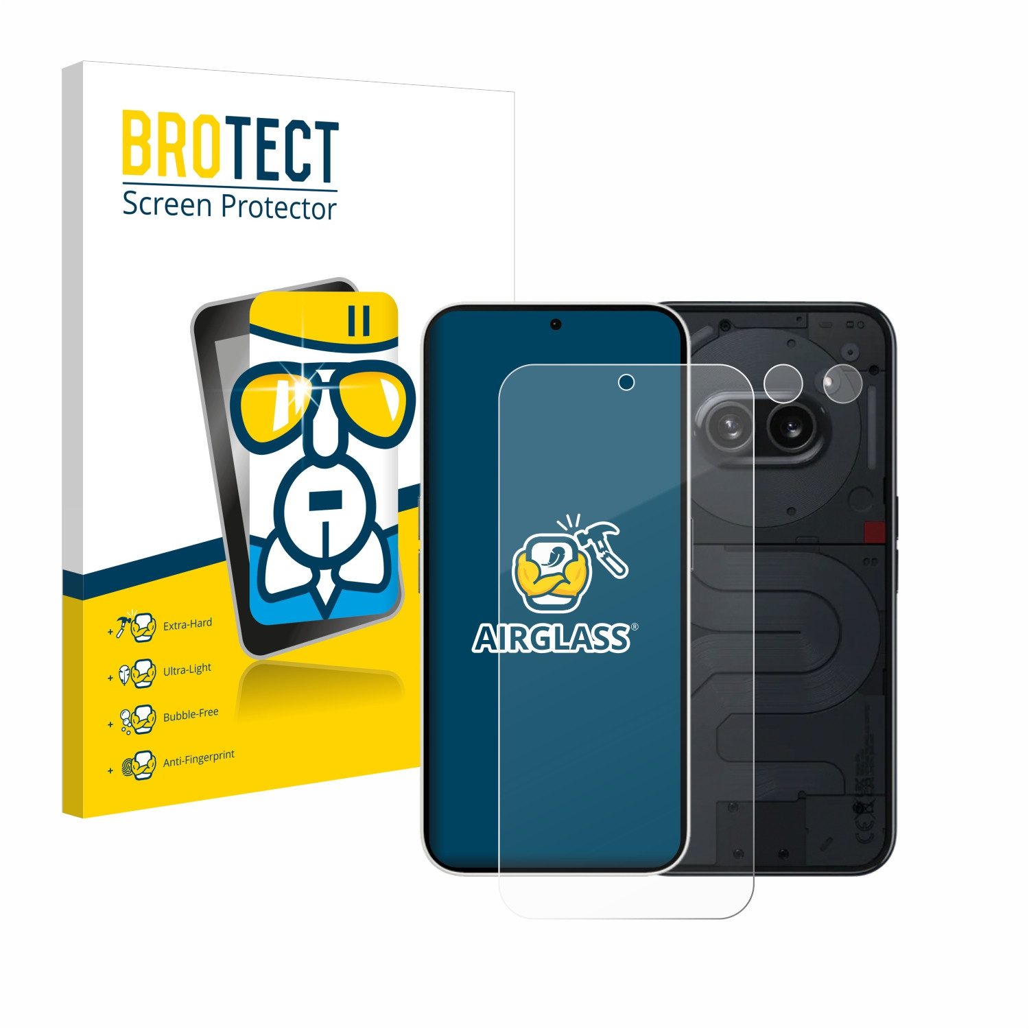 BROTECT Displayschutzglas Folie für Nothing Phone (2a) (Display+Kamera), Schutzfolie Glas Panzer Display Schutz klar