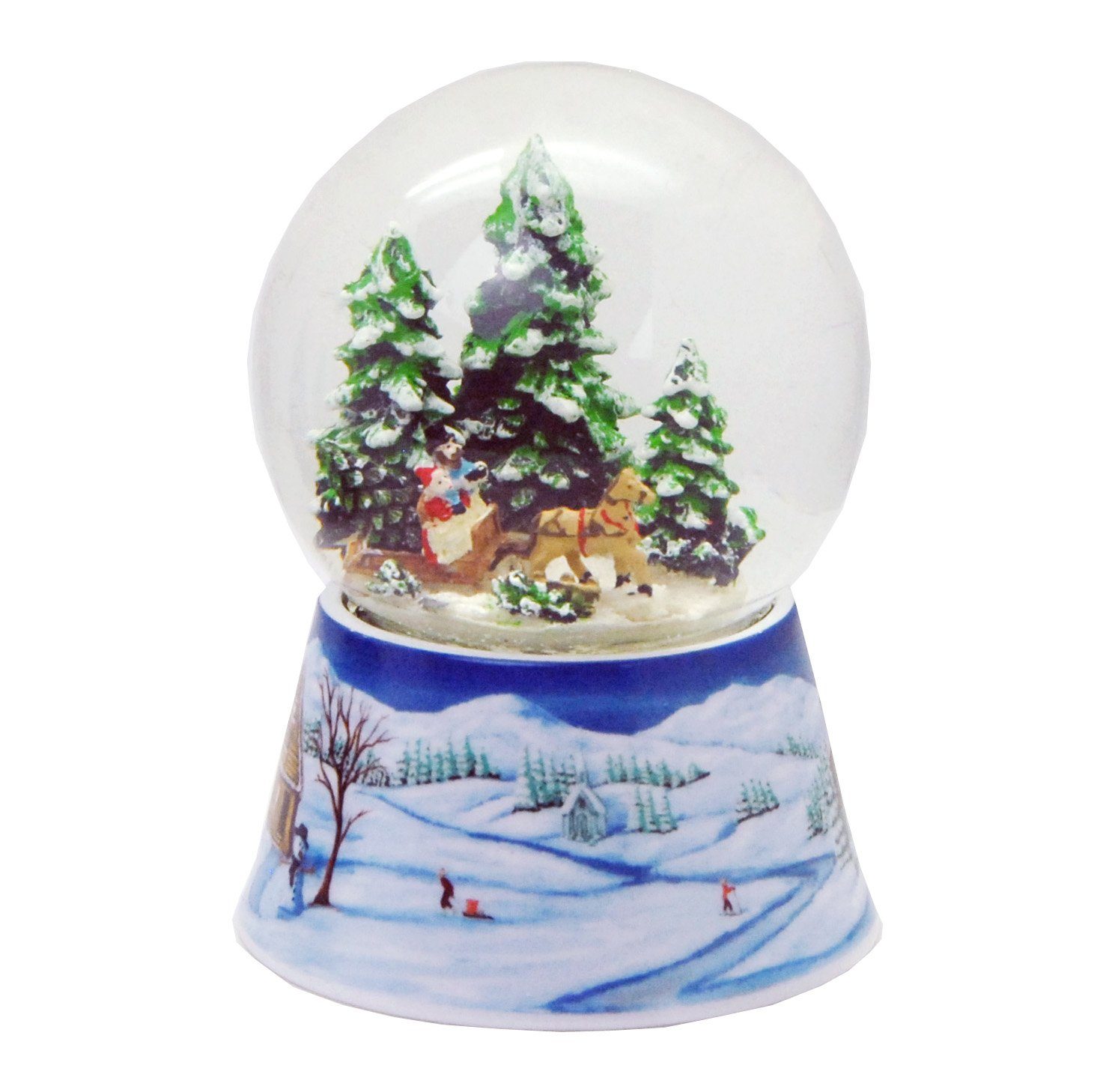 MINIUM-Collection Schneekugel Spieluhr Weihnachten Schlittenfahrt Weihnachtsbaum holen 10cm breit