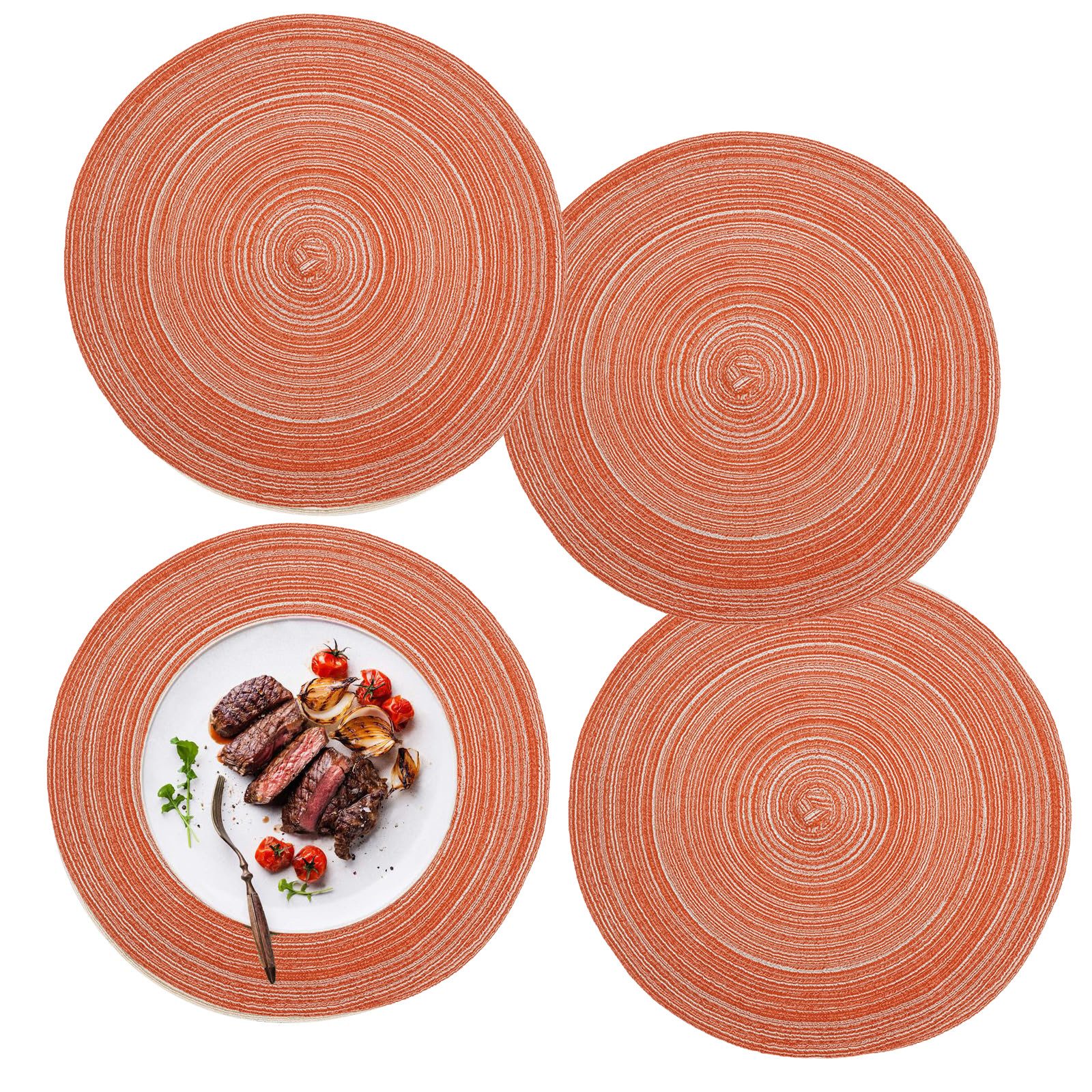 Coonoor Platzset 4er Set runde Platzdeckchen, waschbar, hitzebeständig, geflochten, (4-St), im Boho-Stil, ideal für Esstisch, Küche, Hochzeit, Party und Hotel