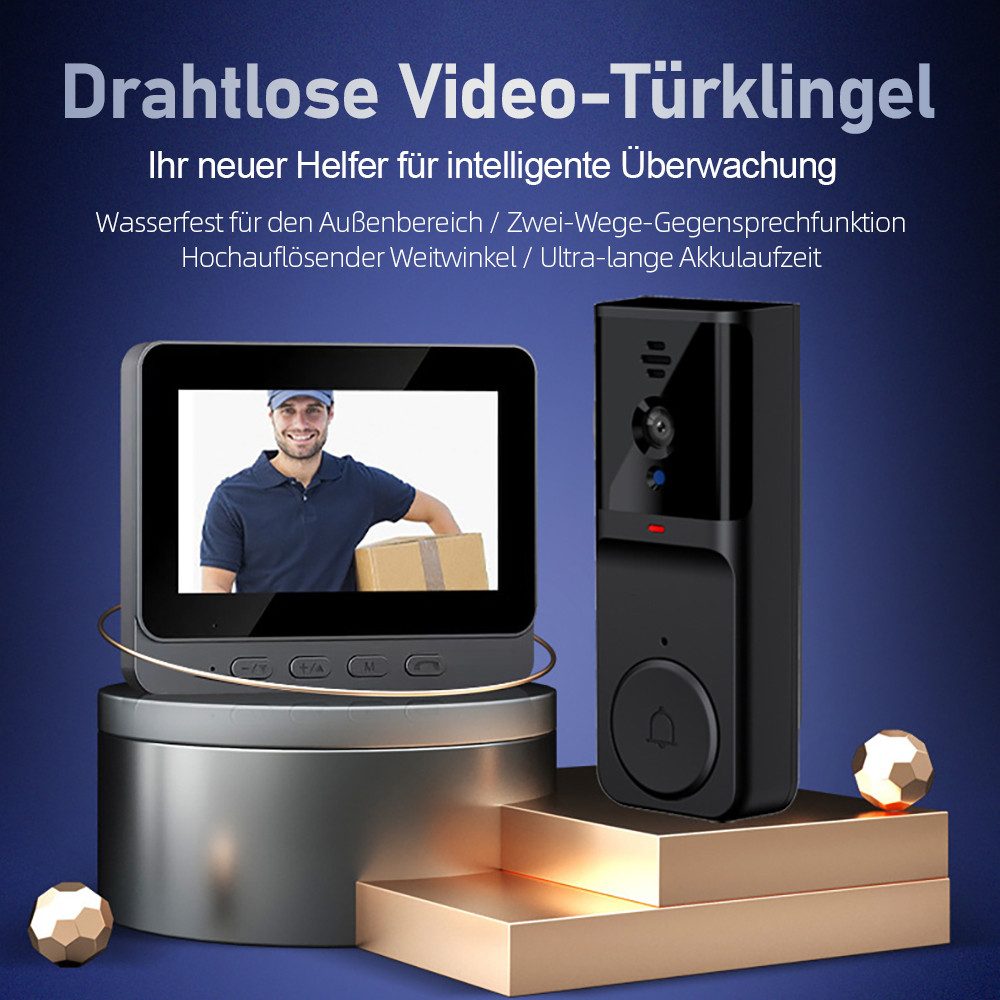 Tekoo Video-Türsprechanlage Video Türklingel Funk mit Kamera & 4,3" Monitor, Gegensprech (Innenbereich, geschützter Außenbereich, Set, 2-teiliges Set (Außeneinheit + Monitor), 125° Weitwinkel, Nachtsicht, 2-Wege-Audio, 4,3 Zoll Monitor)